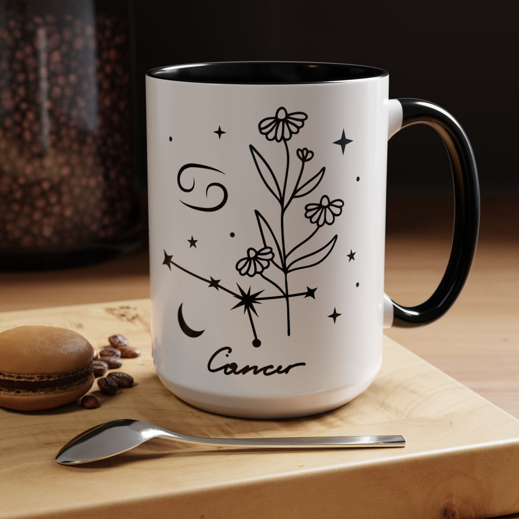 Zodiac Cancer Mug — Minimal Celestial Horoscope Accent, 15oz Mug