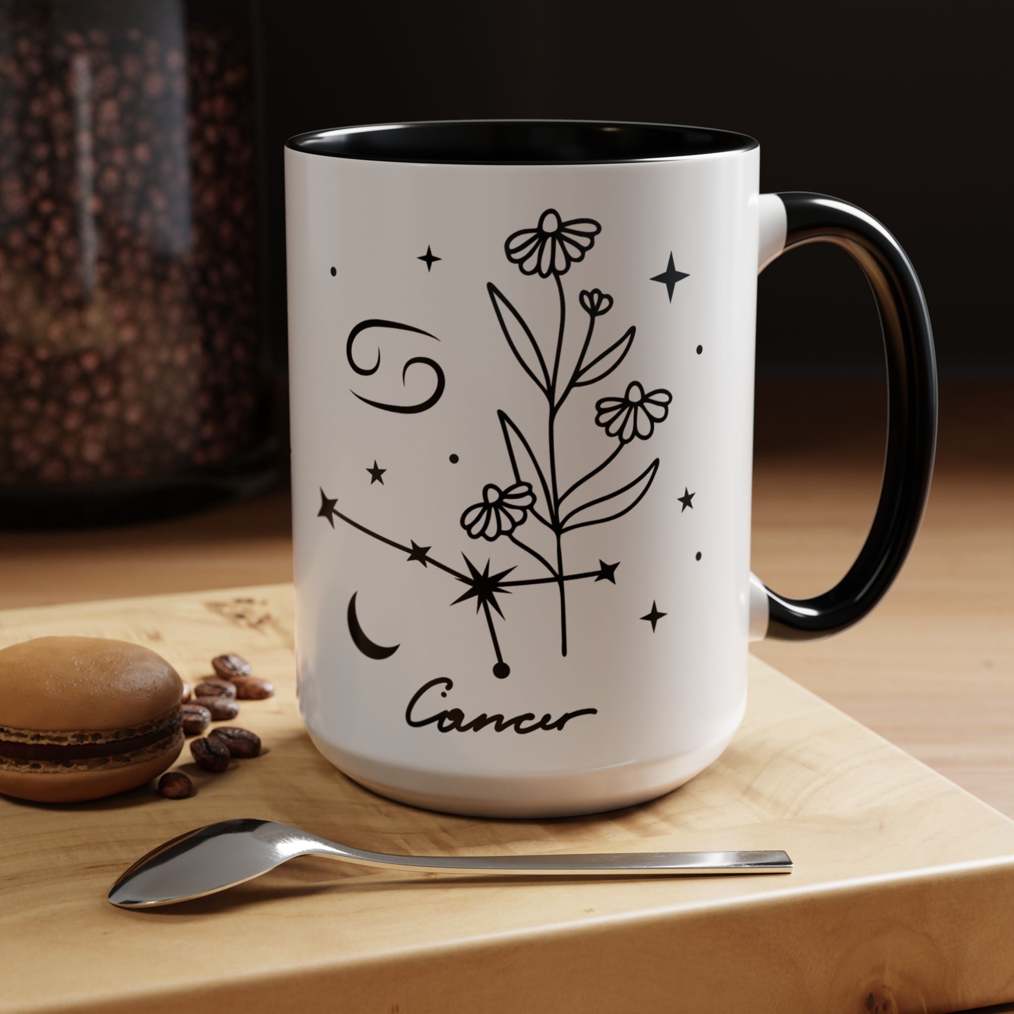 Zodiac Cancer Mug — Minimal Celestial Horoscope Accent, 15oz Mug