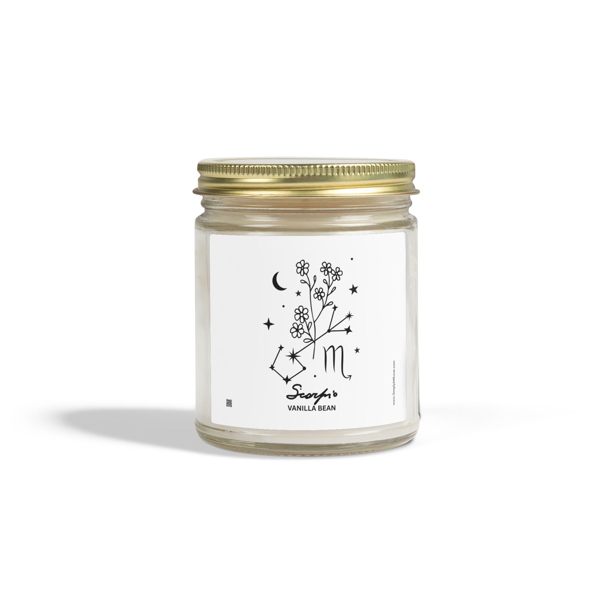 Zodiac Scorpio Coconut Apricot Wax Scented Candle — 9oz Botanical Glass Jar (Vanilla Bean)
