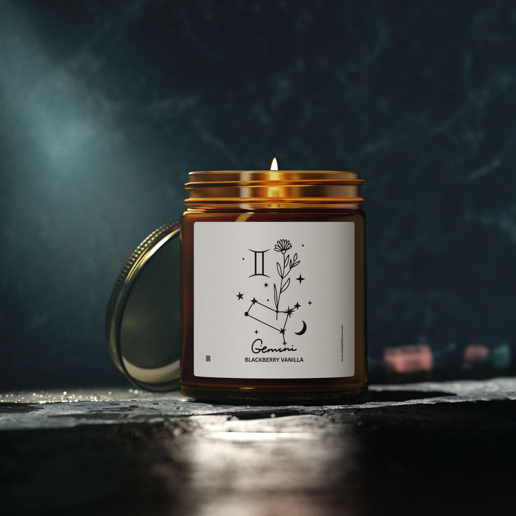 Gemini Zodiac Minimalist Scented Candle — Coconut Apricot Wax, 9oz (Blackberry Vanilla)