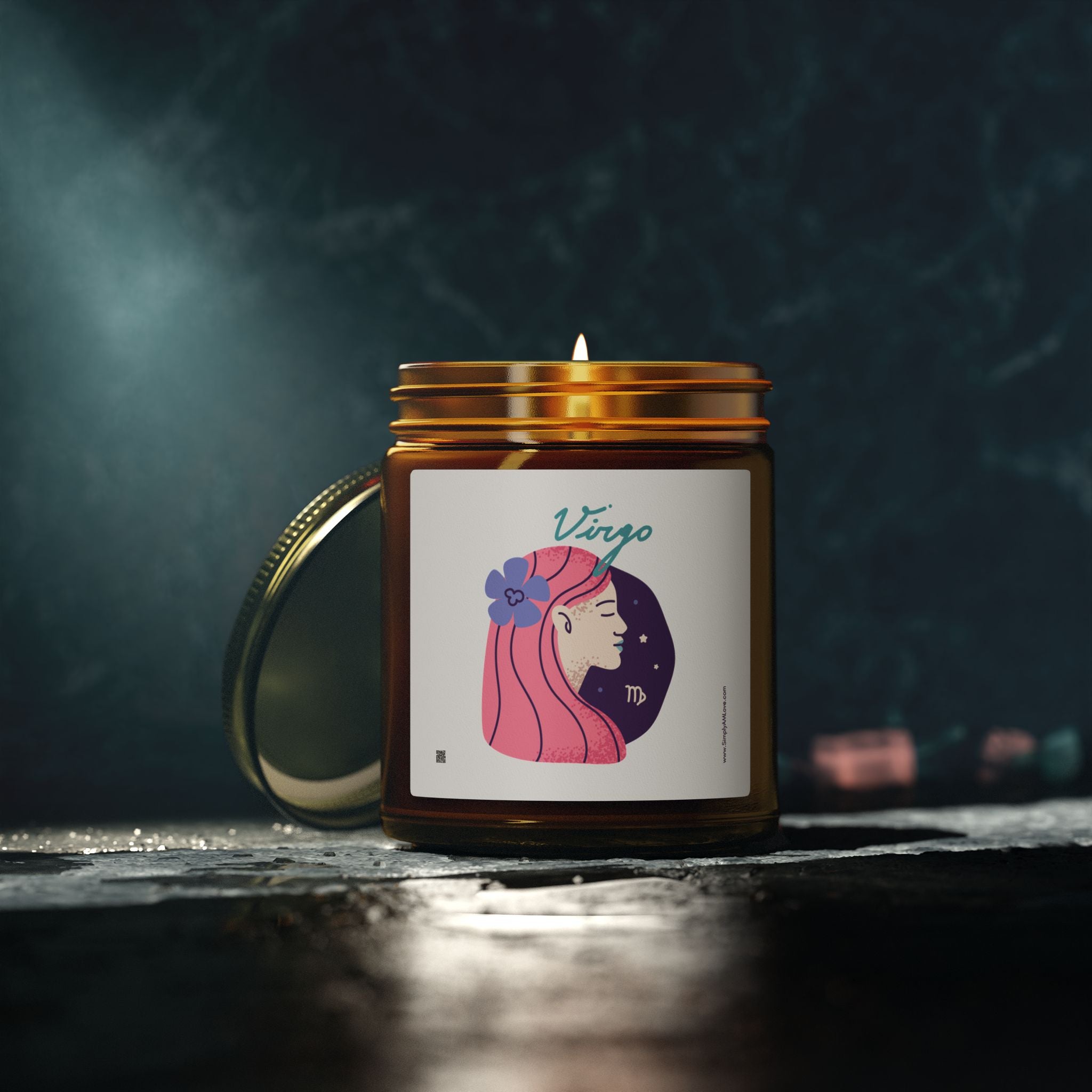 Cute Virgo Zodiac Scented Candle — Coconut Apricot Wax (9oz Reusable Glass)
