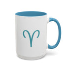Aries Zodiac Accent Coffee Mug — Cute Horoscope 11/15oz (Pink, Light Blue & Navy)