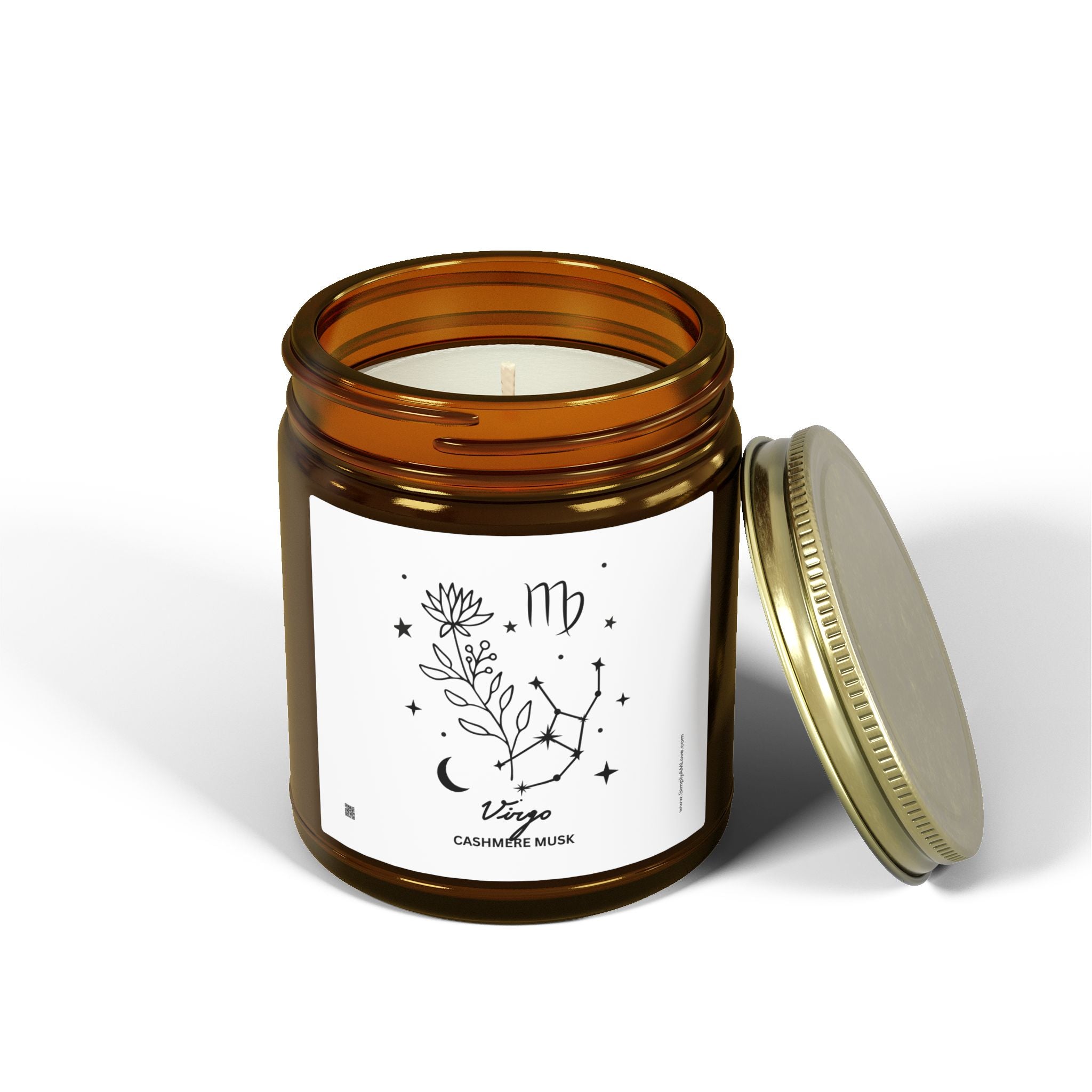 Zodiac Virgo Coconut Apricot Wax Scented Candle — 9oz Botanical Glass Jar (Cashmere Musk)