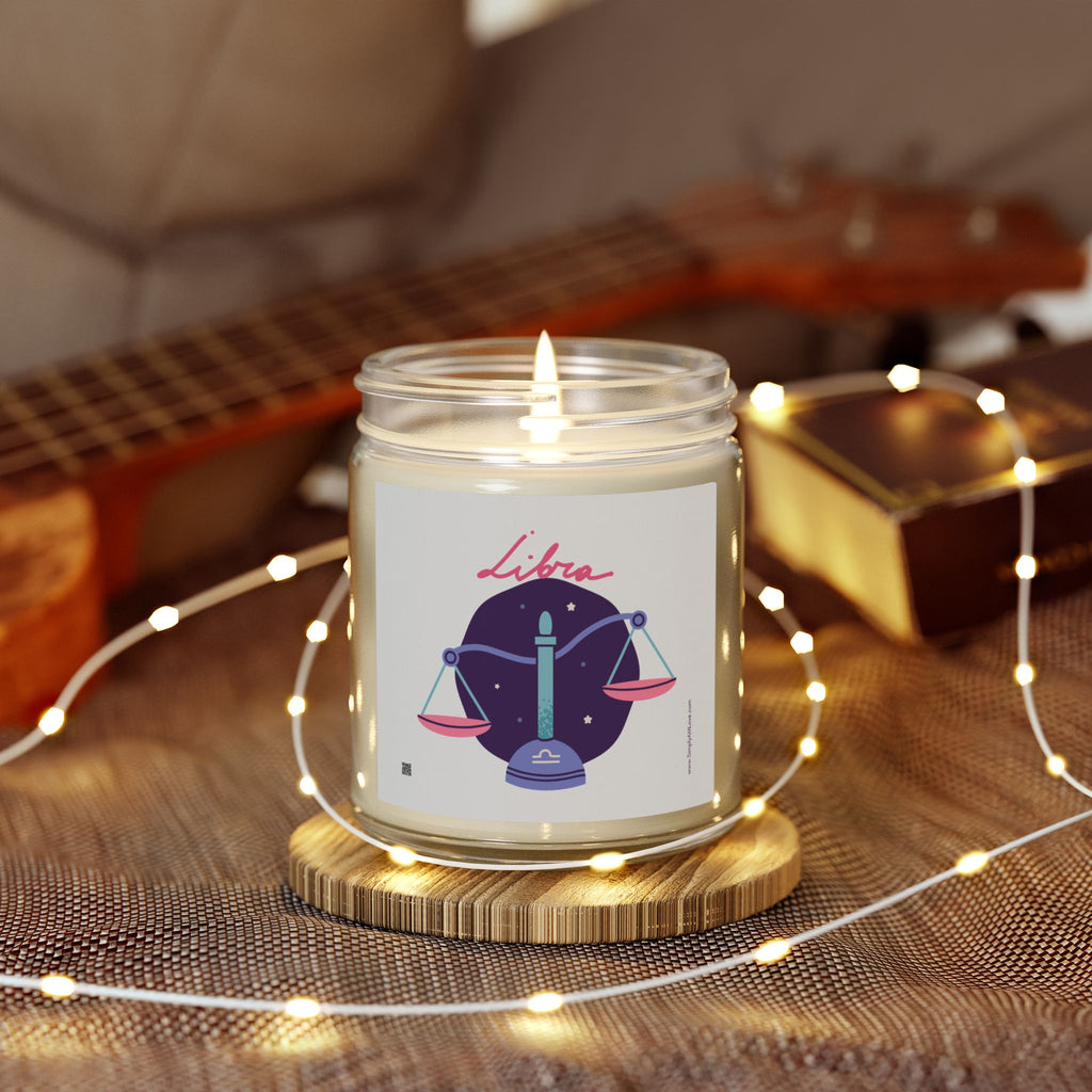Cute Libra Zodiac Scented Candle — Coconut Apricot Wax (9oz Reusable Glass)