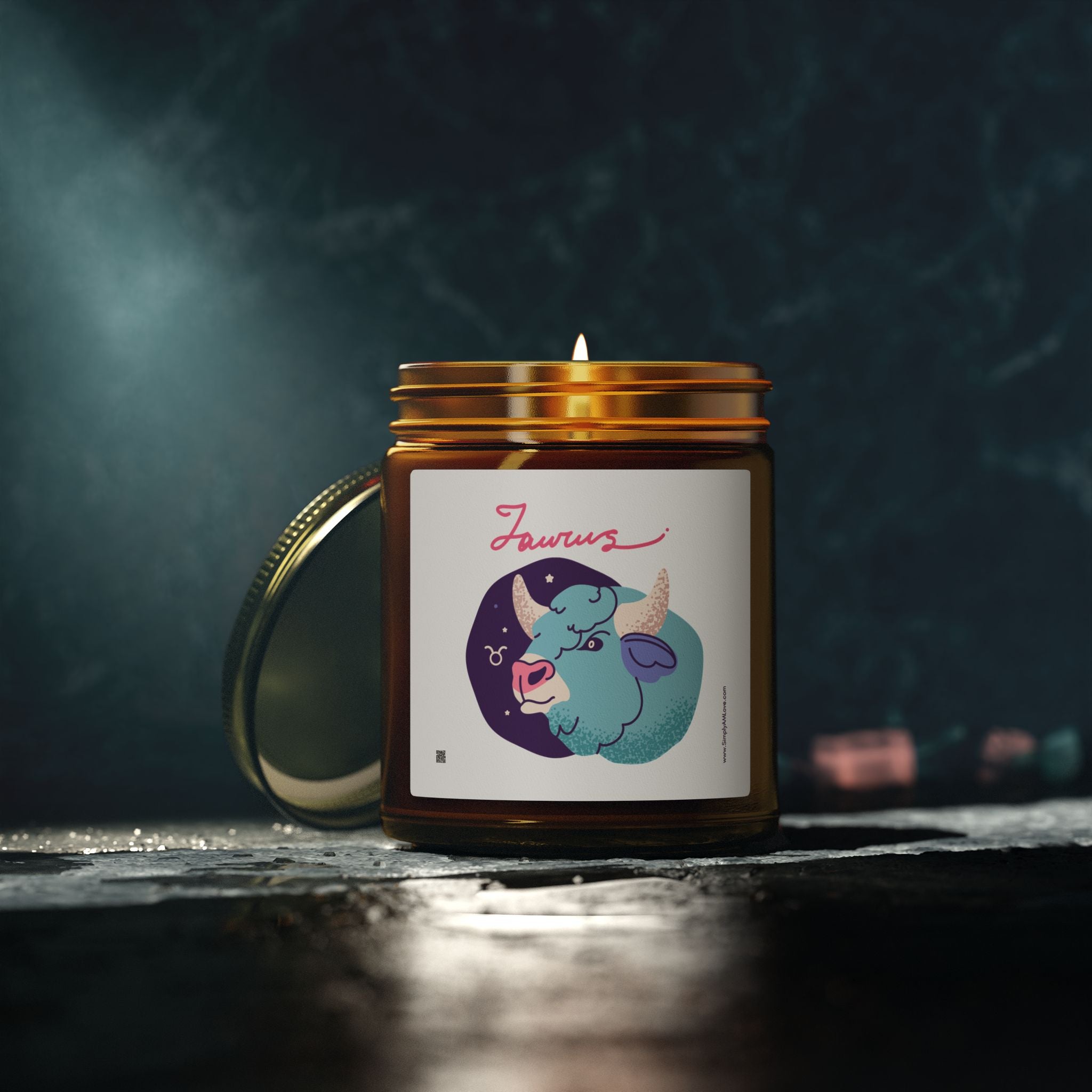Cute Taurus Zodiac Scented Candle — Coconut Apricot Wax (9oz Reusable Glass)
