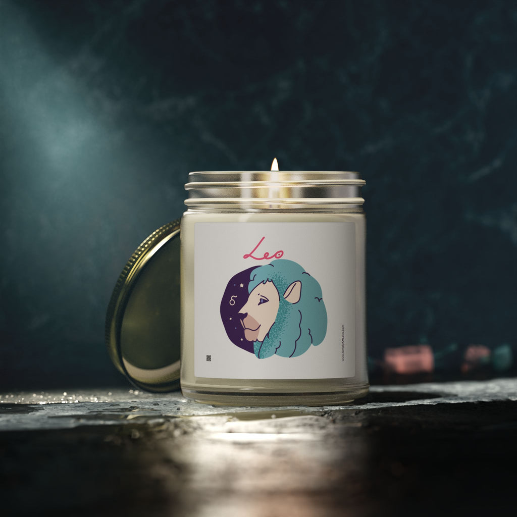 Cute Zodiac Leo, Scented Candle — Coconut Apricot Wax (9oz Reusable Glass)