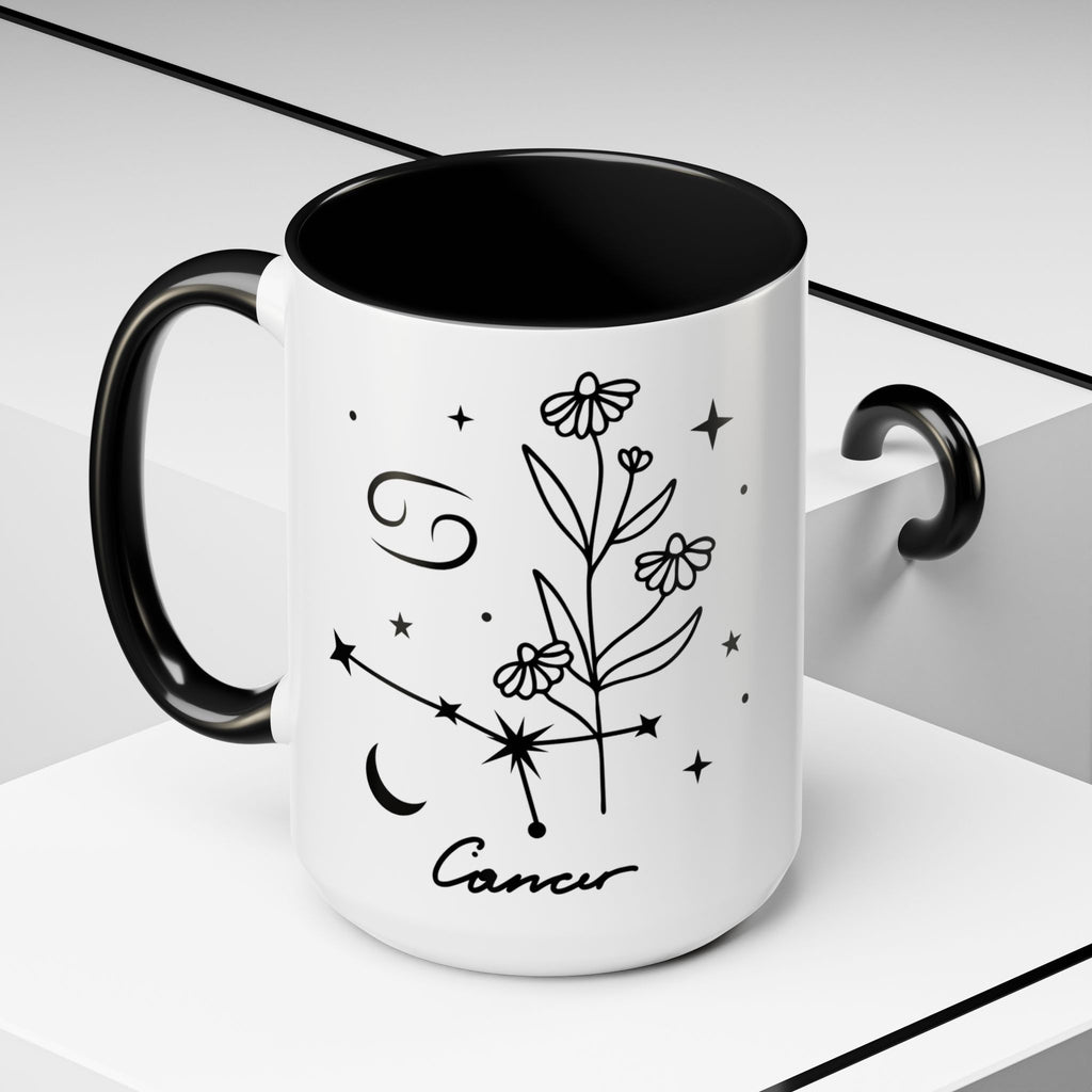 Zodiac Cancer Mug — Minimal Celestial Horoscope Accent, 15oz Mug