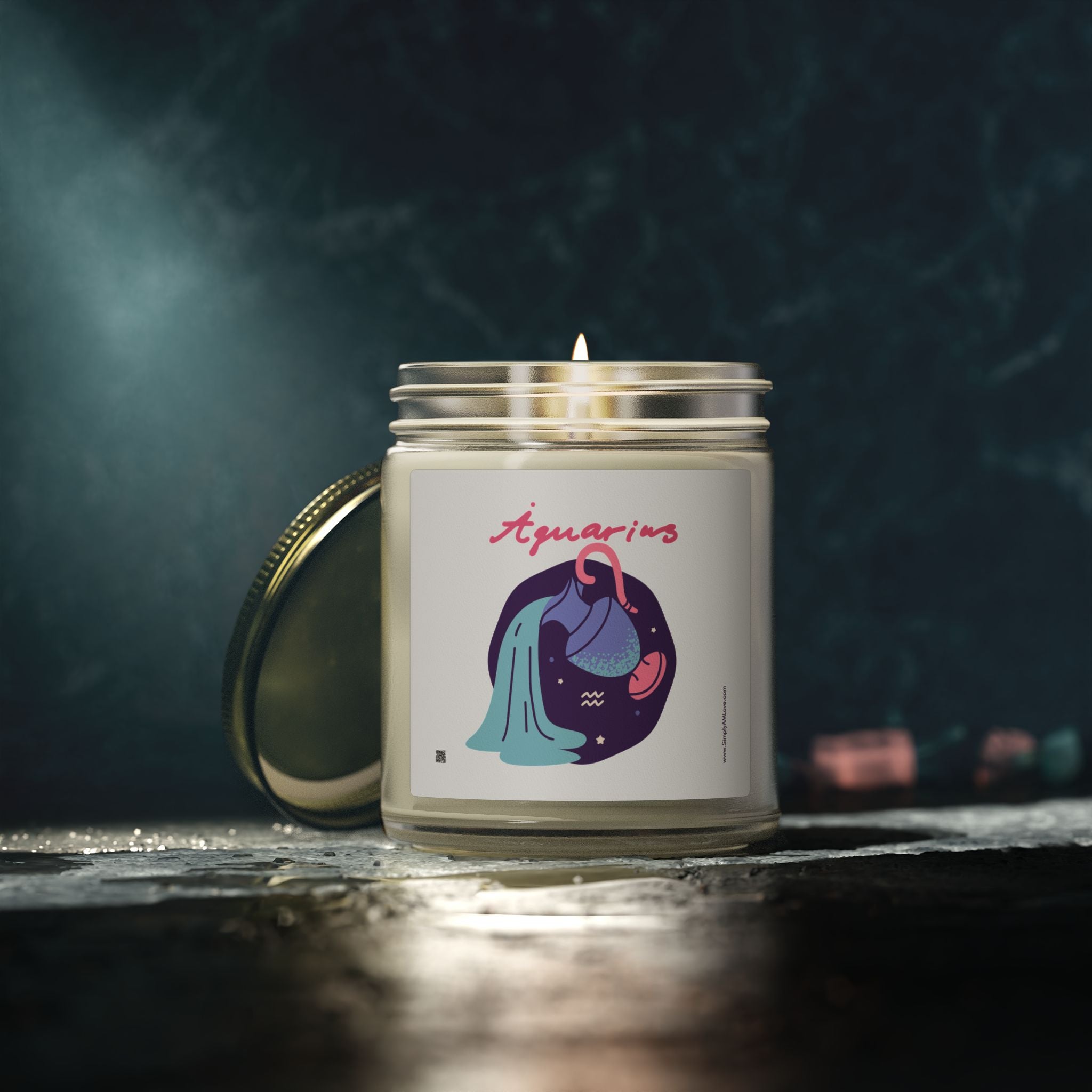 Cute Aquarius Zodiac Scented Candle — Coconut Apricot Wax (9oz Reusable Glass)