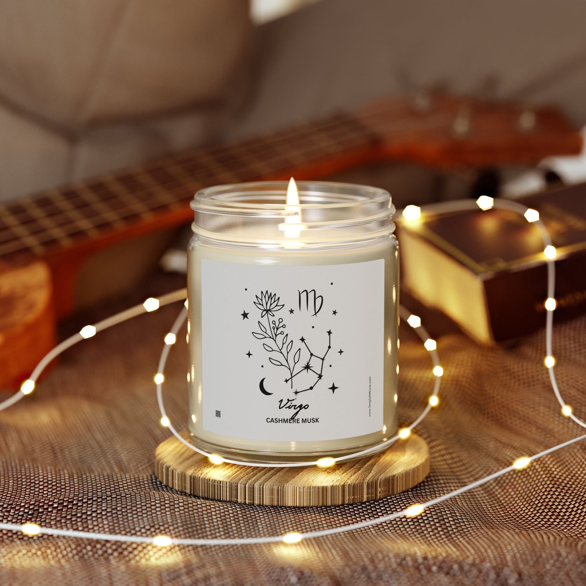 Zodiac Virgo Coconut Apricot Wax Scented Candle — 9oz Botanical Glass Jar (Cashmere Musk)