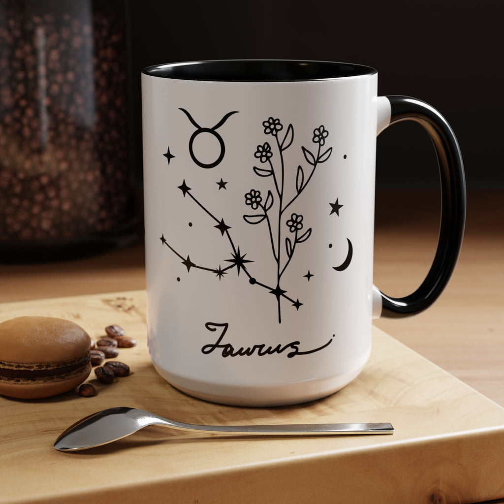 Taurus Zodiac Accent Coffee Mug — Minimal Celestial Horoscope 11/15oz