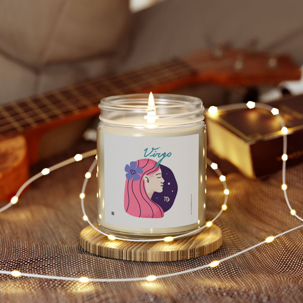 Cute Virgo Zodiac Scented Candle — Coconut Apricot Wax (9oz Reusable Glass)