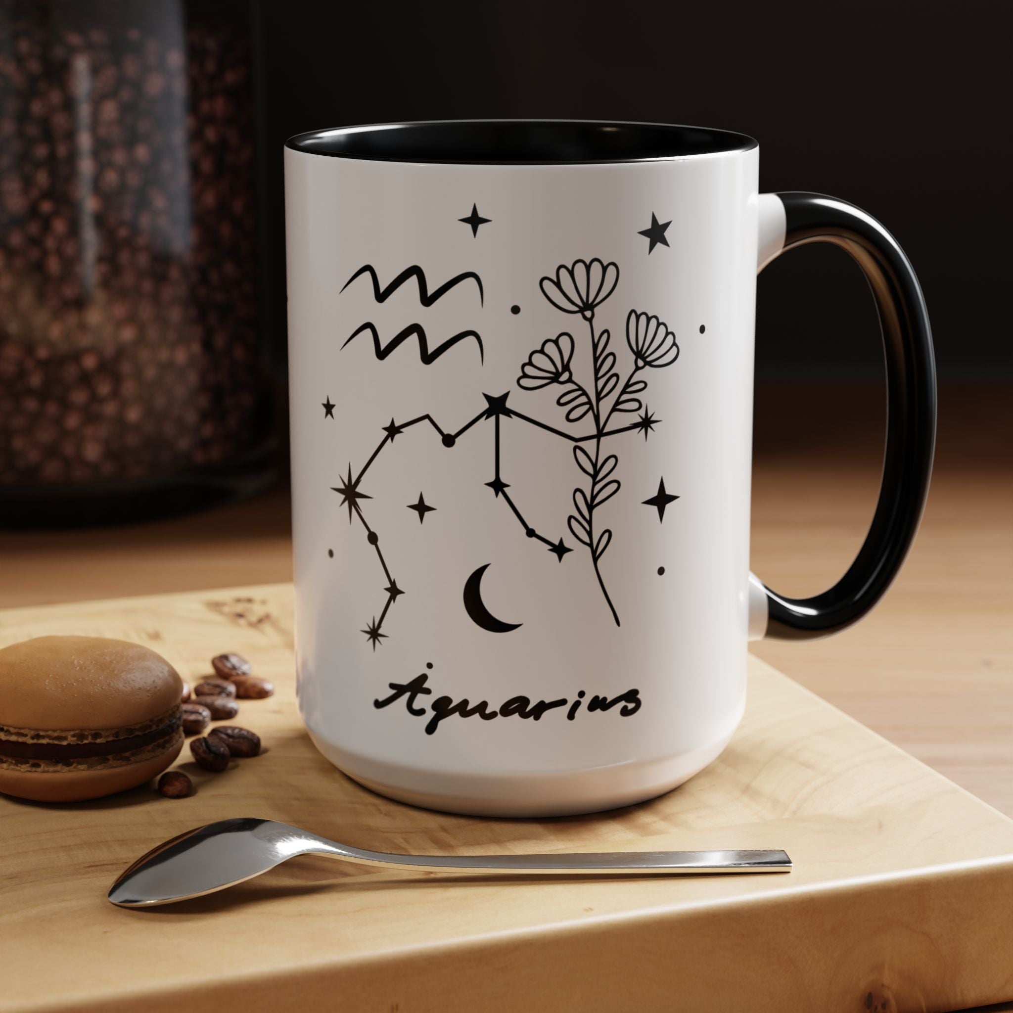 Aquarius Zodiac Mug — Minimal Celestial Horoscope Accent 15oz Mug