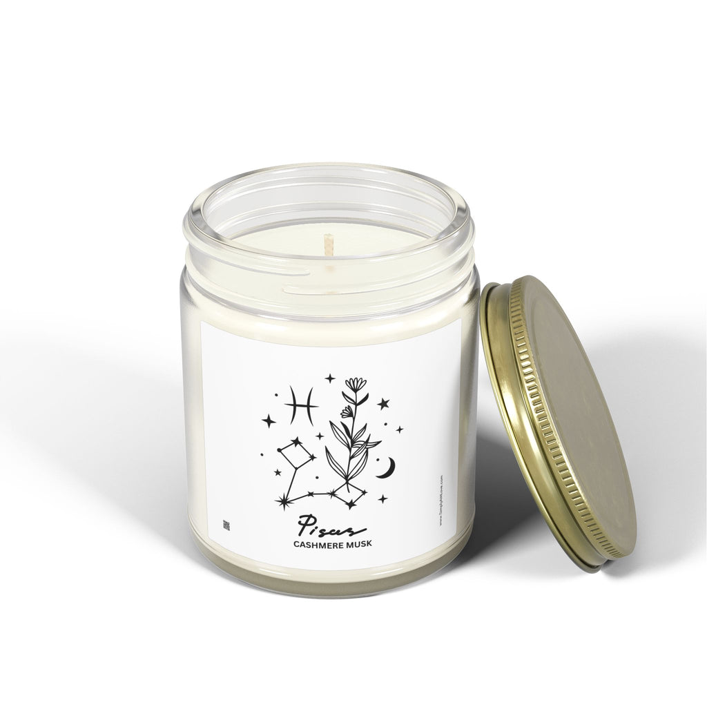 Zodiac Pisces Coconut Apricot Wax Scented Candle — 9oz Botanical Glass Jar (Cashmere Musk)