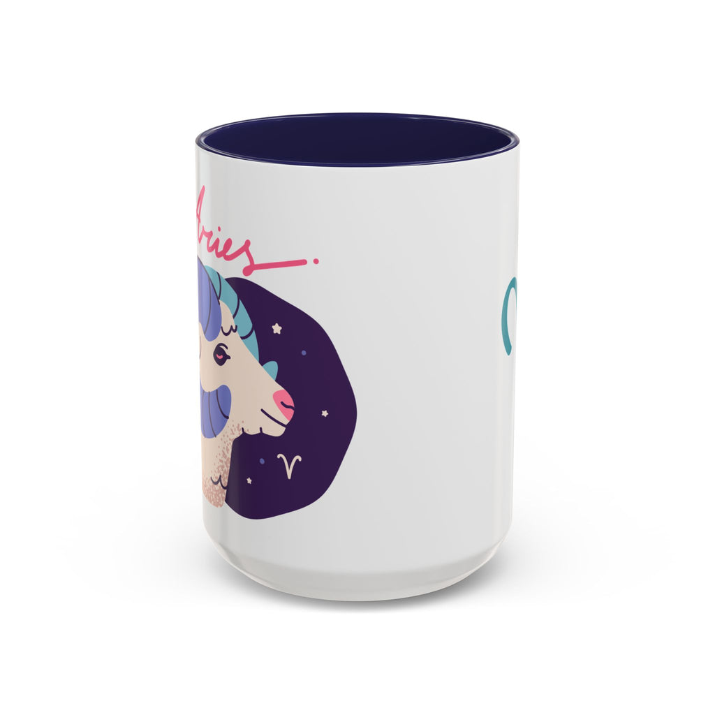 Aries Zodiac Accent Coffee Mug — Cute Horoscope 11/15oz (Pink, Light Blue & Navy)