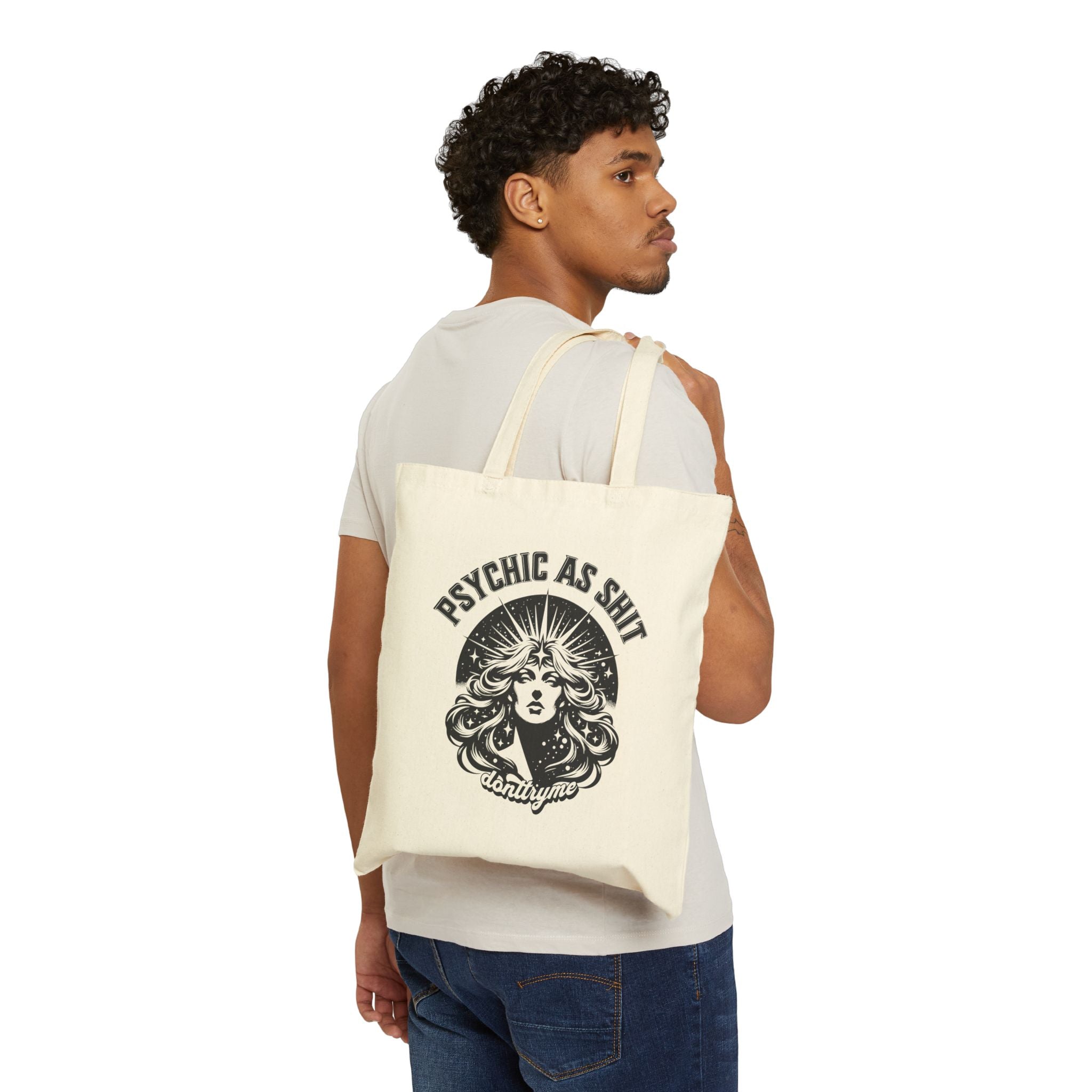 Psychic As Sh*t Cotton Canvas Tote — Funny Psychic Tote Bag for Clairvoyant Vibes