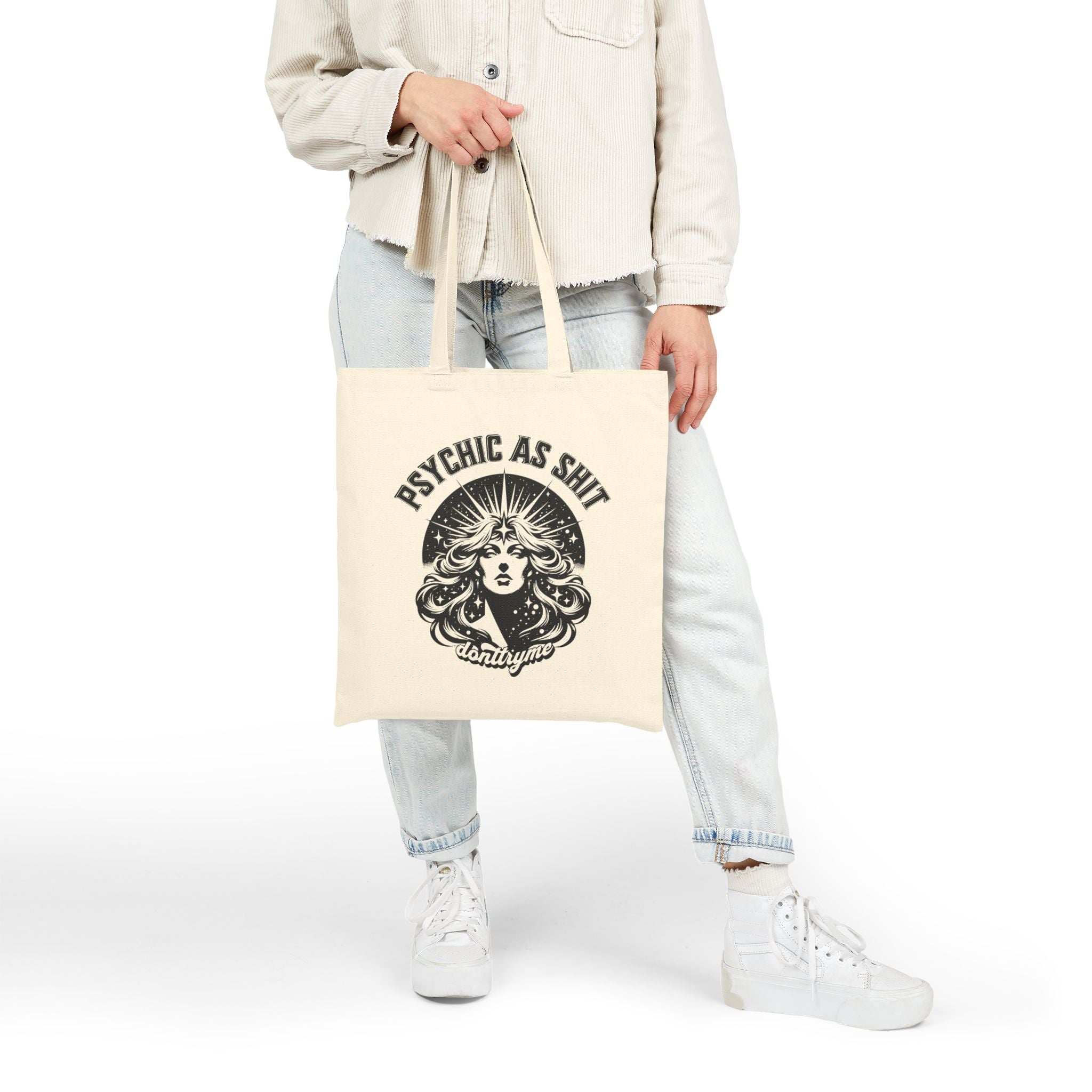 Psychic As Sh*t Cotton Canvas Tote — Funny Psychic Tote Bag for Clairvoyant Vibes