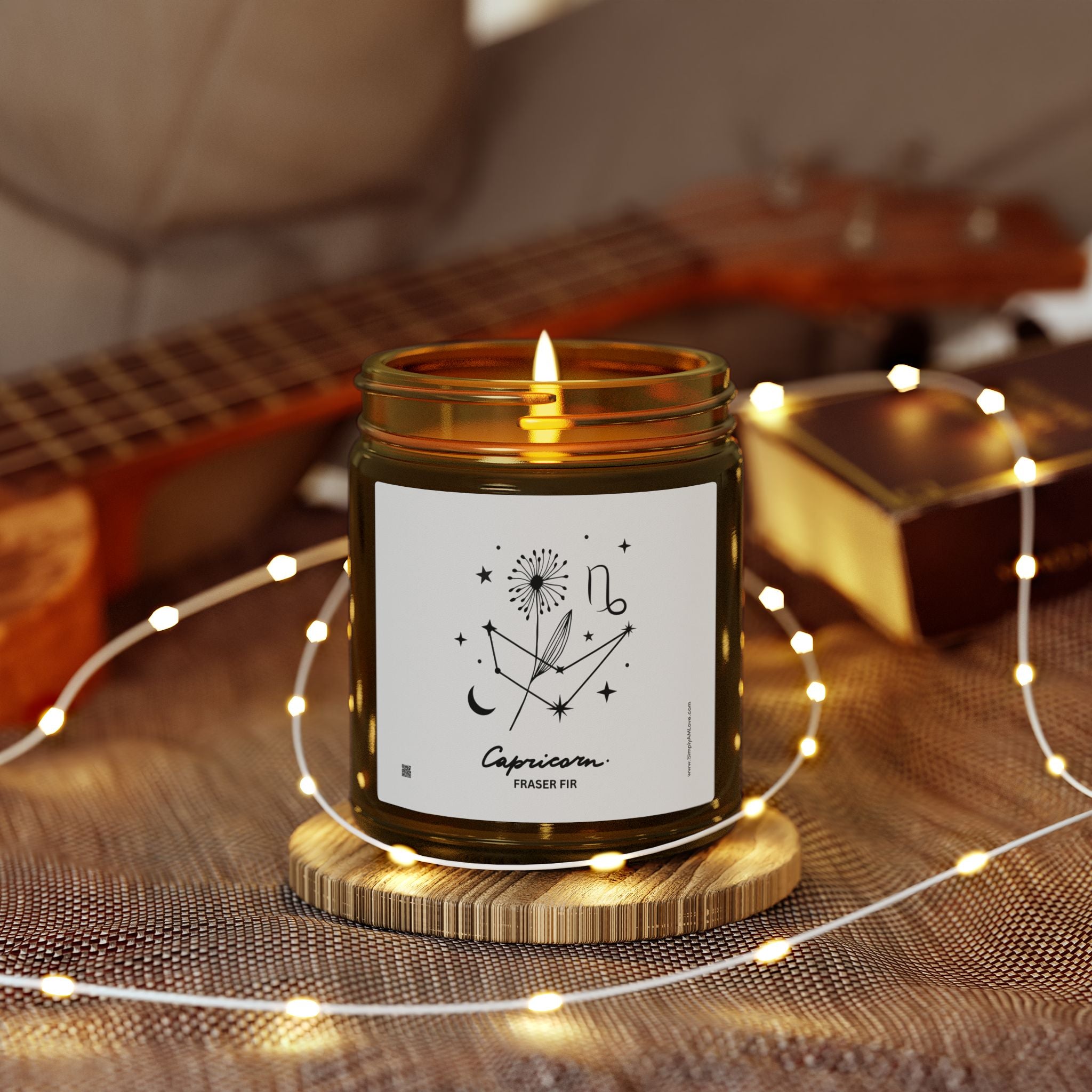 Zodiac Sagittarius Coconut Apricot Wax Scented Candle — 9oz Botanical Glass Jar (Fraser Fir)