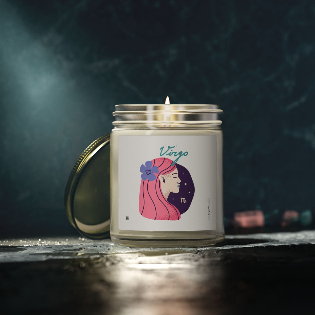 Cute Virgo Zodiac Scented Candle — Coconut Apricot Wax (9oz Reusable Glass)
