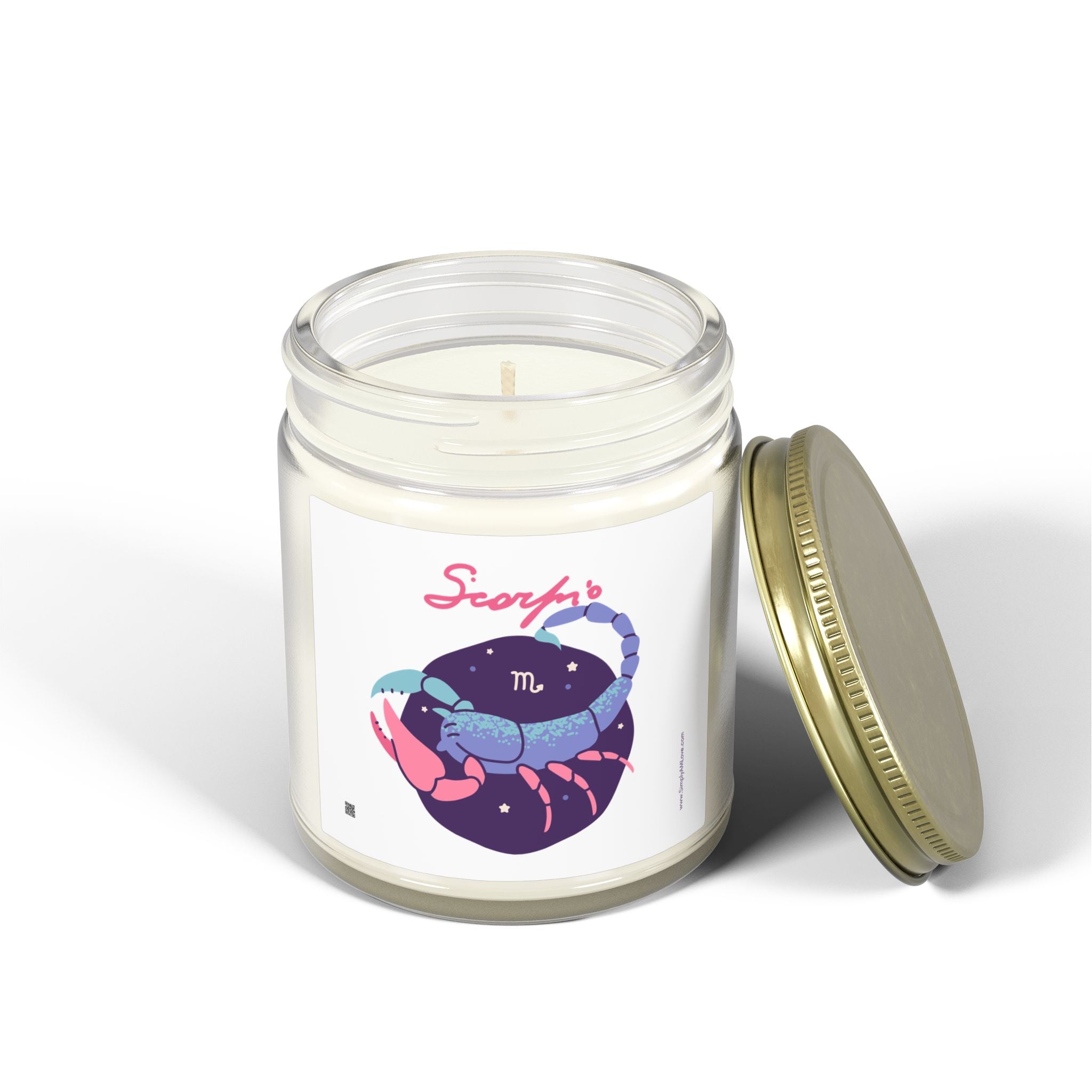 Cute Scorpio Zodiac Scented Candle — Coconut Apricot Wax (9oz Reusable Glass)