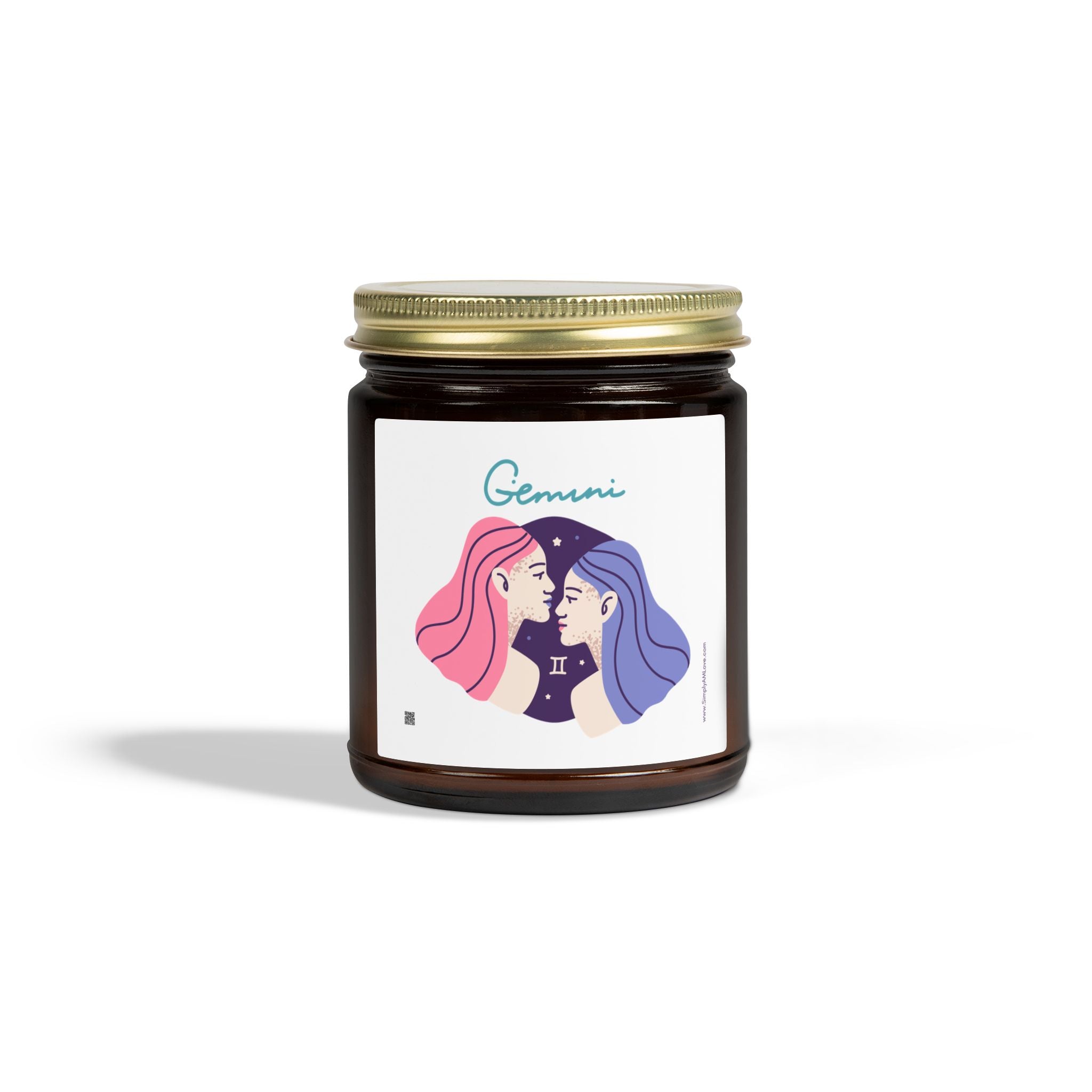 Cute Gemini Zodiac Scented Candle — Coconut Apricot Wax (9oz Reusable Glass)