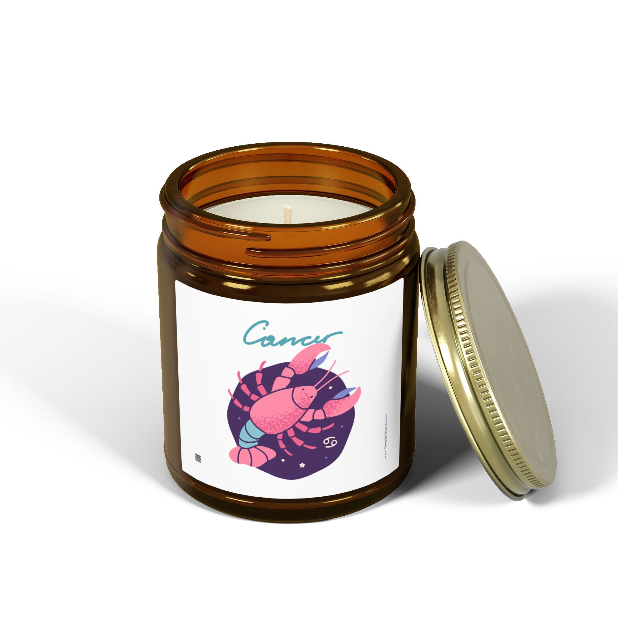 Cute Zodiac Cancer, Scented Candle — Coconut Apricot Wax (9oz Reusable Glass)