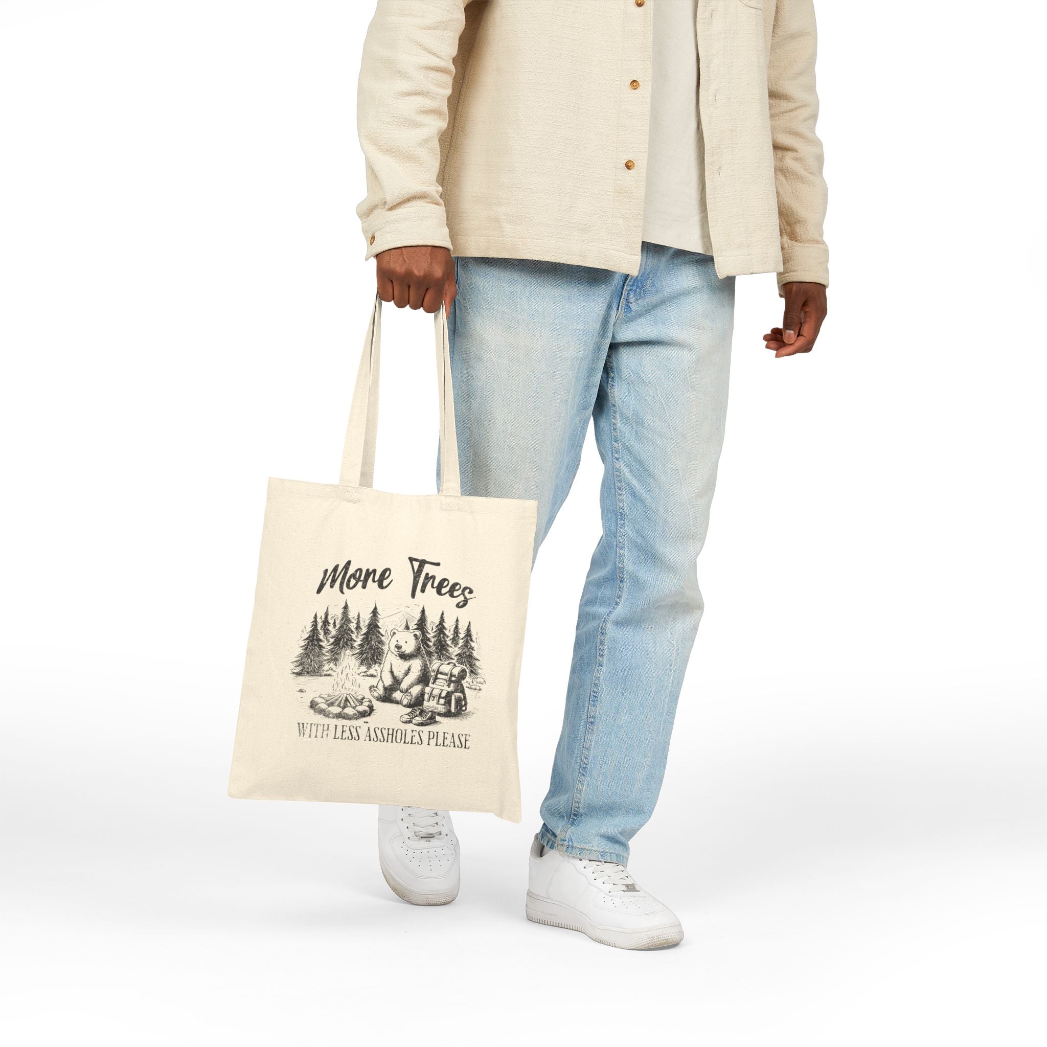 Tote Bag — "More Trees, with Less ***holes Please" Funny Eco-Friendly Tote, natural