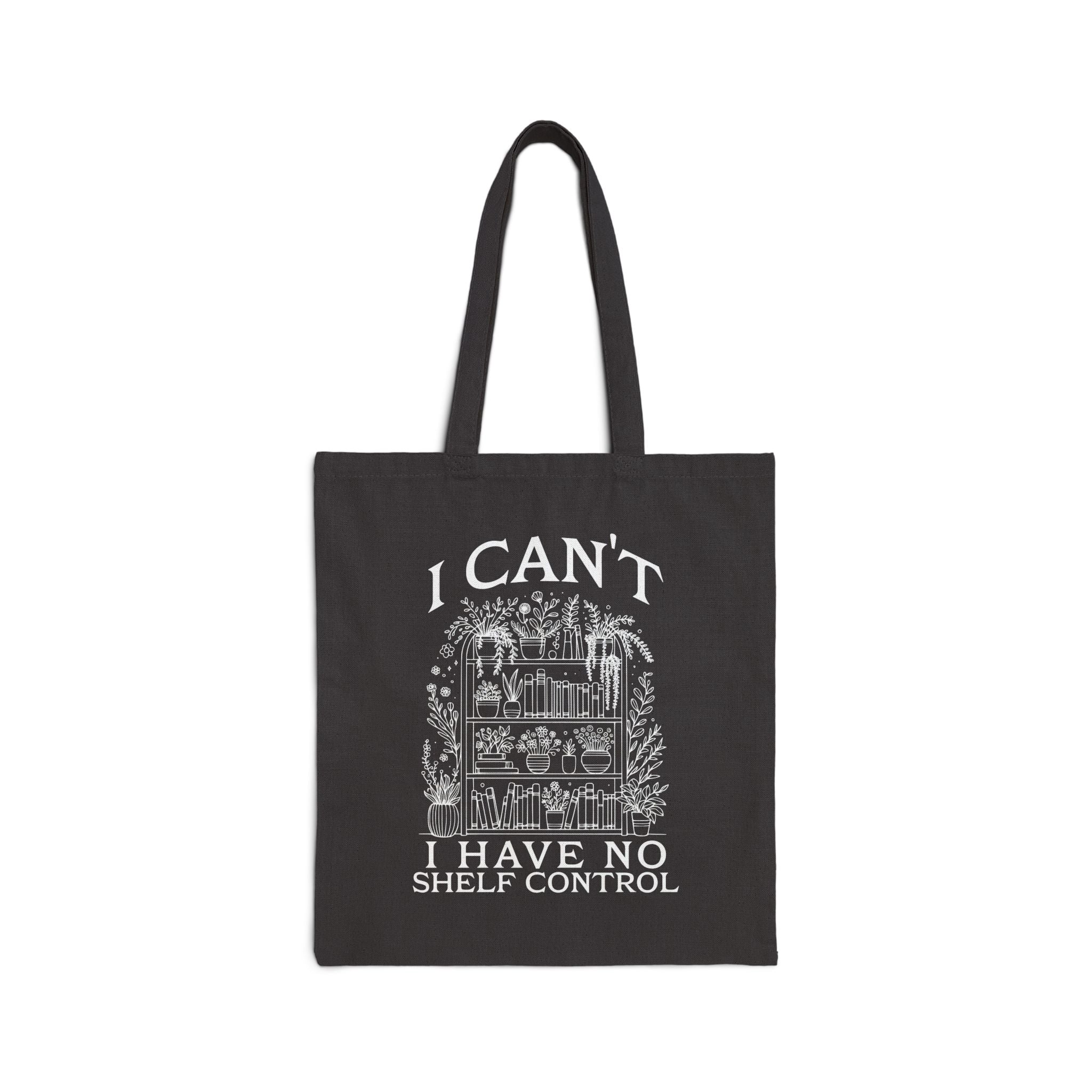 Tote Bag — "I Can't, I Have No Shelf Control" Funny Pack-Rat Canvas Tote, natural