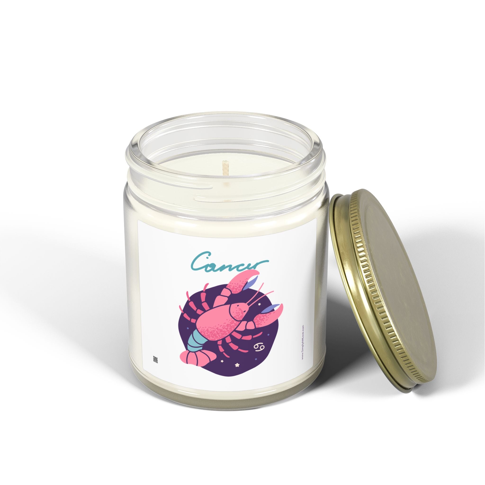 Cute Zodiac Cancer, Scented Candle — Coconut Apricot Wax (9oz Reusable Glass)