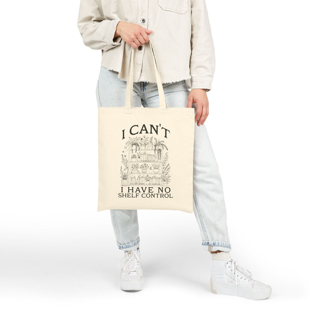 Tote Bag — "I Can't, I Have No Shelf Control" Funny Pack-Rat Canvas Tote, natural