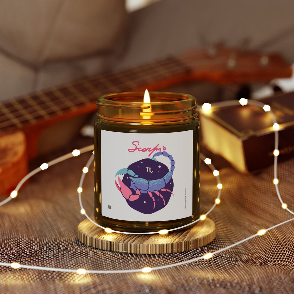 Cute Scorpio Zodiac Scented Candle — Coconut Apricot Wax (9oz Reusable Glass)