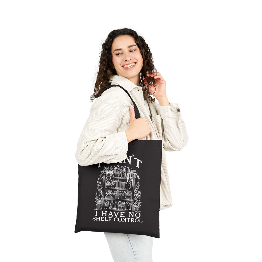 Tote Bag — "I Can't, I Have No Shelf Control" Funny Pack-Rat Canvas Tote, natural