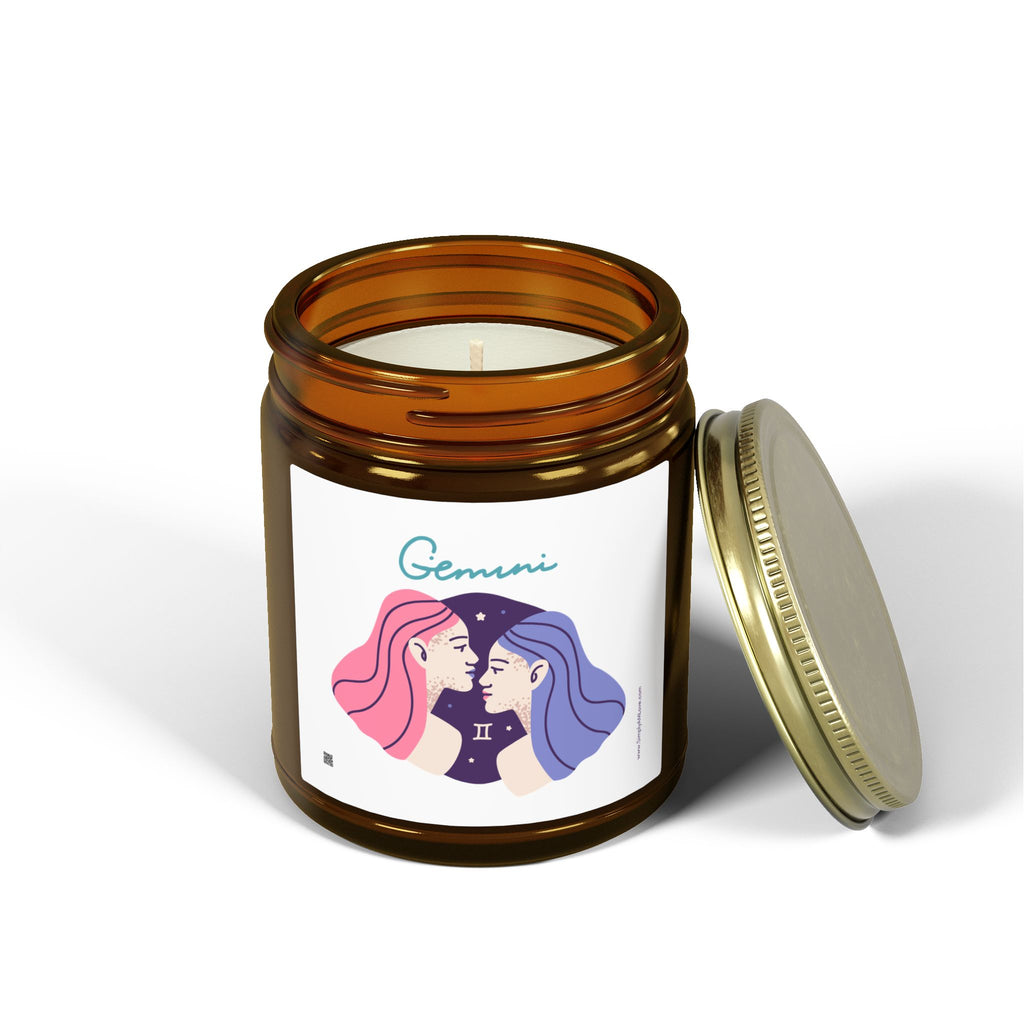 Cute Gemini Zodiac Scented Candle — Coconut Apricot Wax (9oz Reusable Glass)