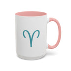 Aries Zodiac Accent Coffee Mug — Cute Horoscope 11/15oz (Pink, Light Blue & Navy)