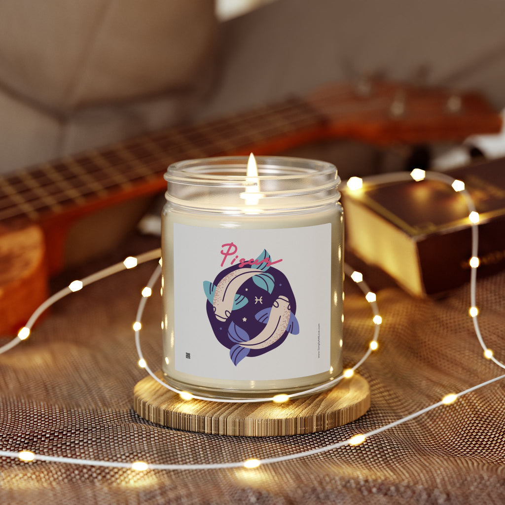 Cute Pisces Zodiac Scented Candle — Coconut Apricot Wax (9oz Reusable Glass)