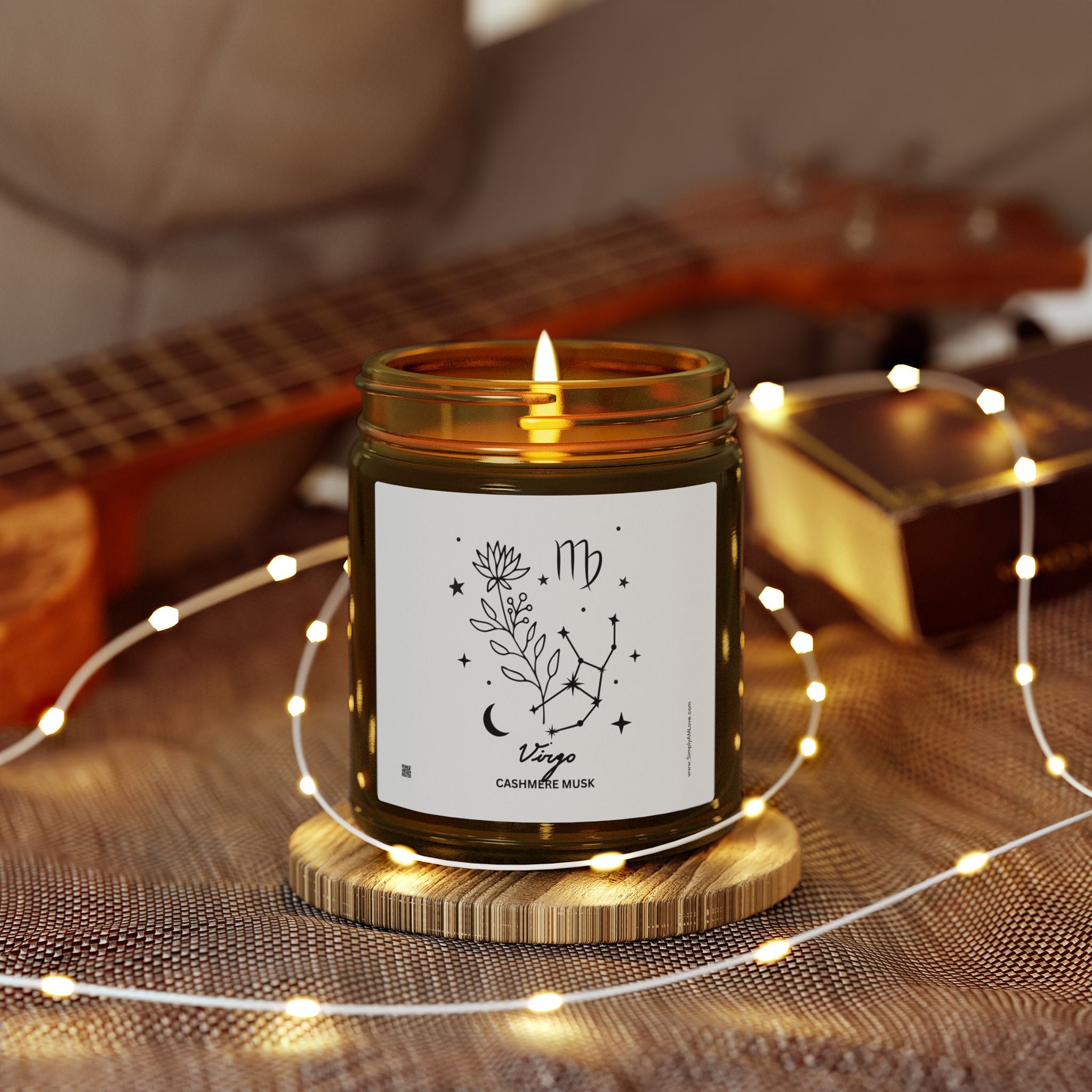 Zodiac Virgo Coconut Apricot Wax Scented Candle — 9oz Botanical Glass Jar (Cashmere Musk)