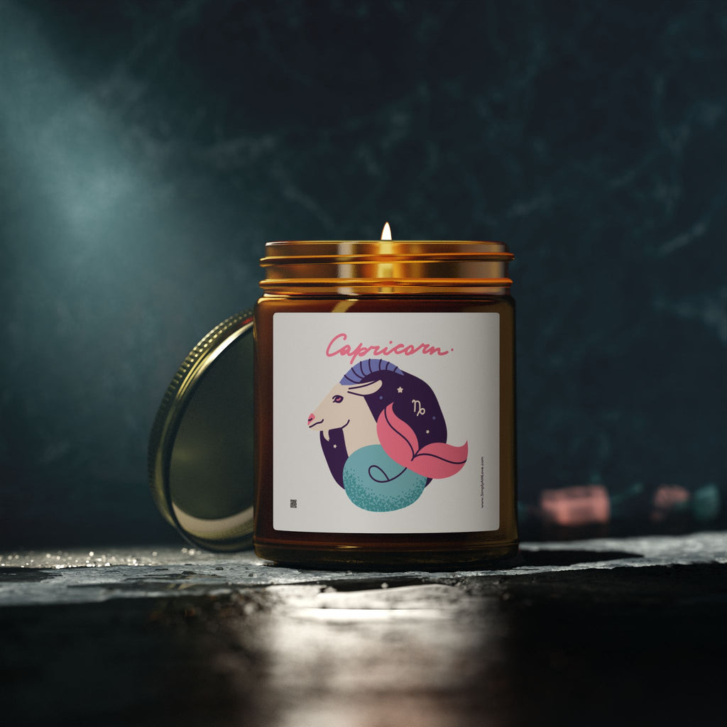 Cute Capricorn Zodiac Scented Candle — Coconut Apricot Wax (9oz Reusable Glass)