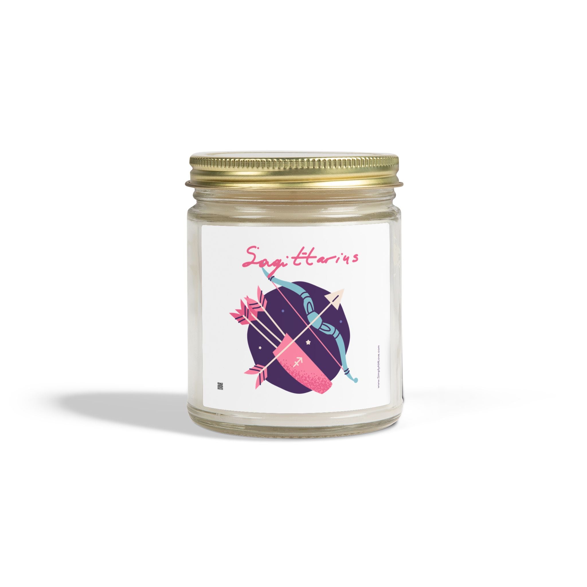 Cute Sagittarius Zodiac Scented Candle — Coconut Apricot Wax (9oz Reusable Glass)
