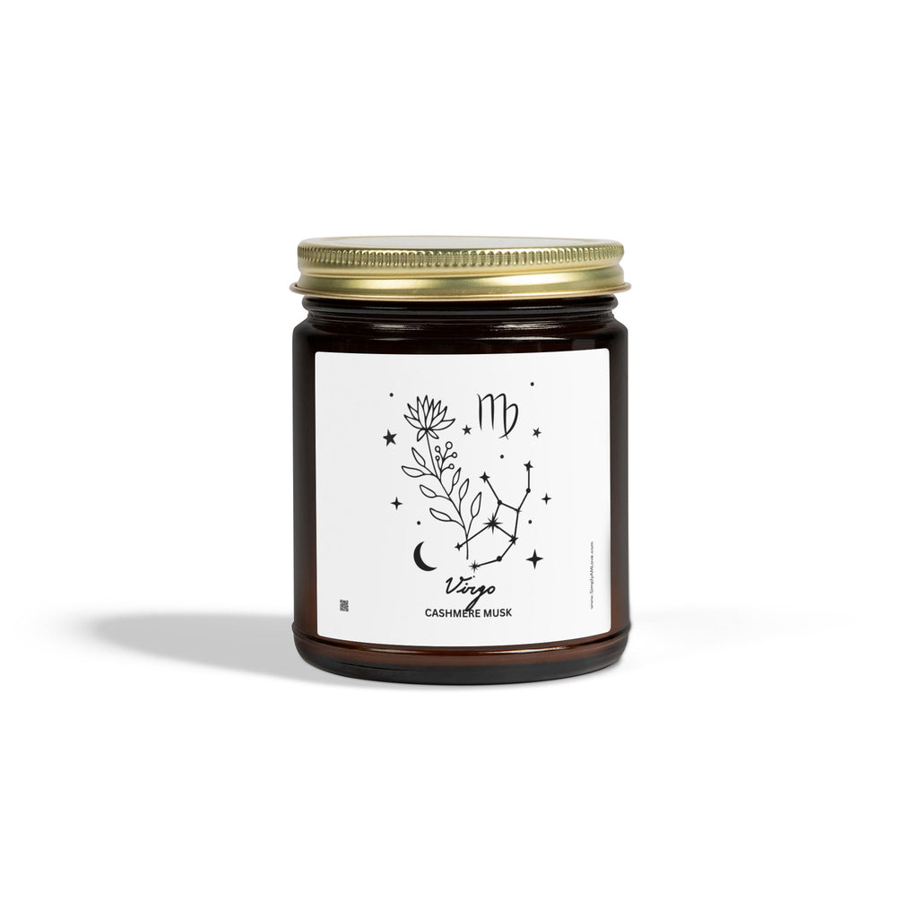 Zodiac Virgo Coconut Apricot Wax Scented Candle — 9oz Botanical Glass Jar (Cashmere Musk)