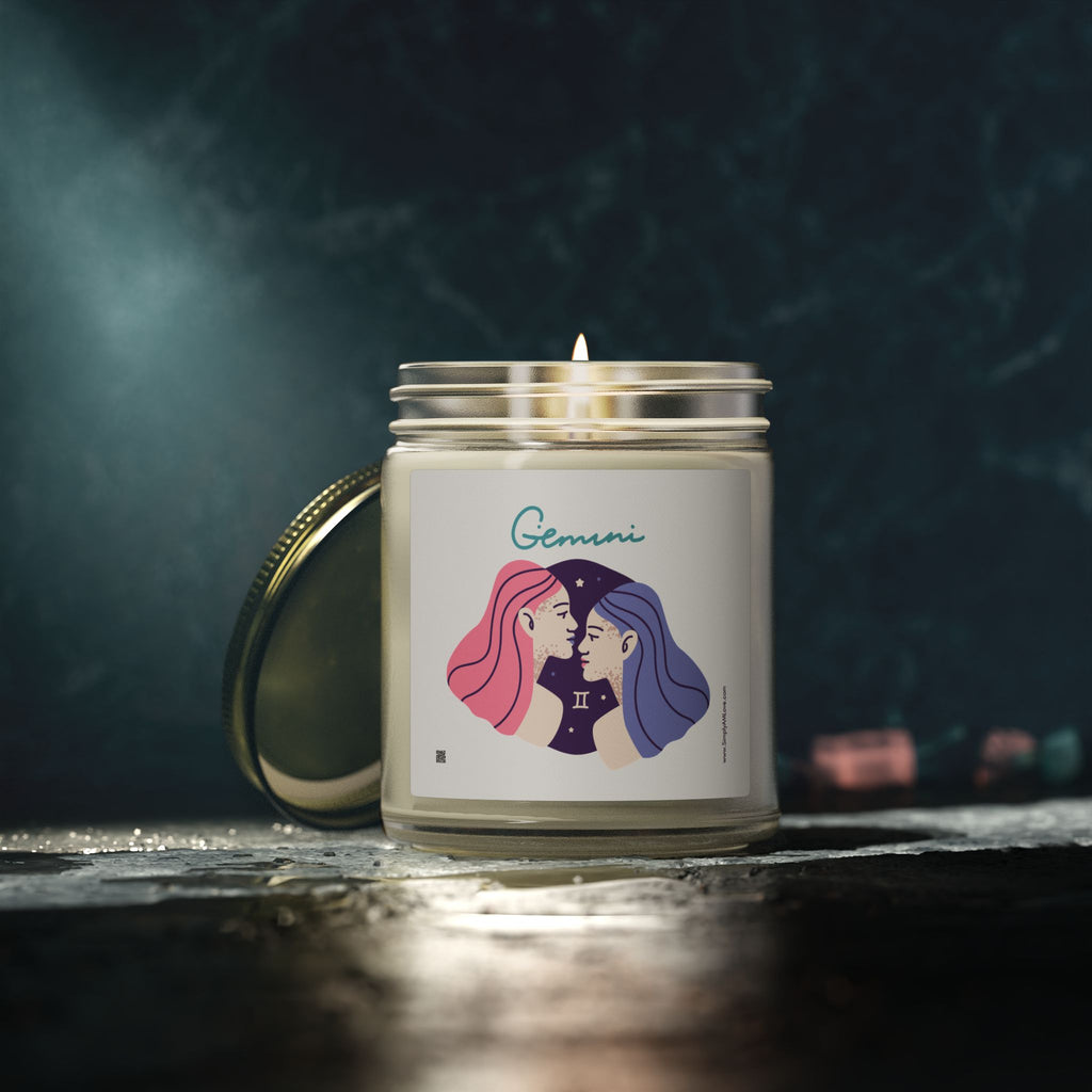 Cute Gemini Zodiac Scented Candle — Coconut Apricot Wax (9oz Reusable Glass)