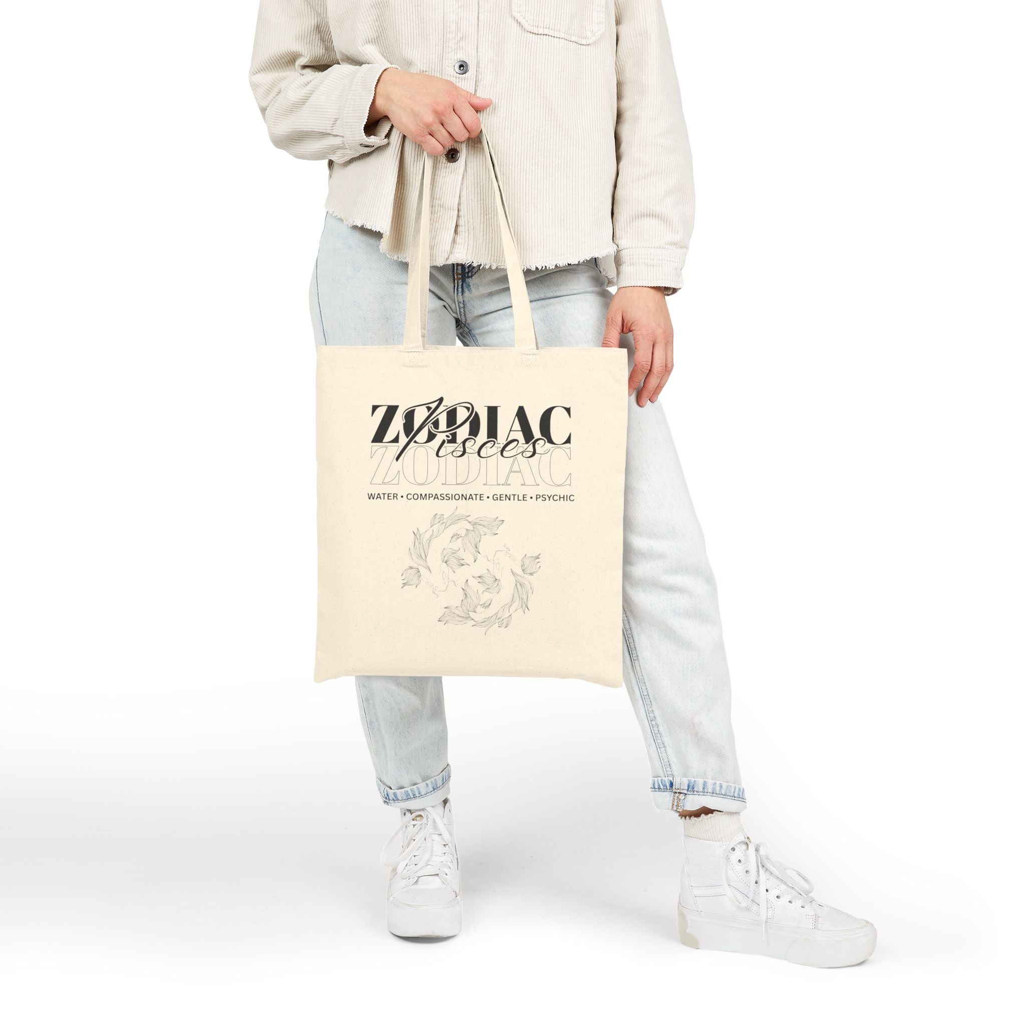 Pisces Zodiac Tote Bag — Cotton Canvas Astrology Tote