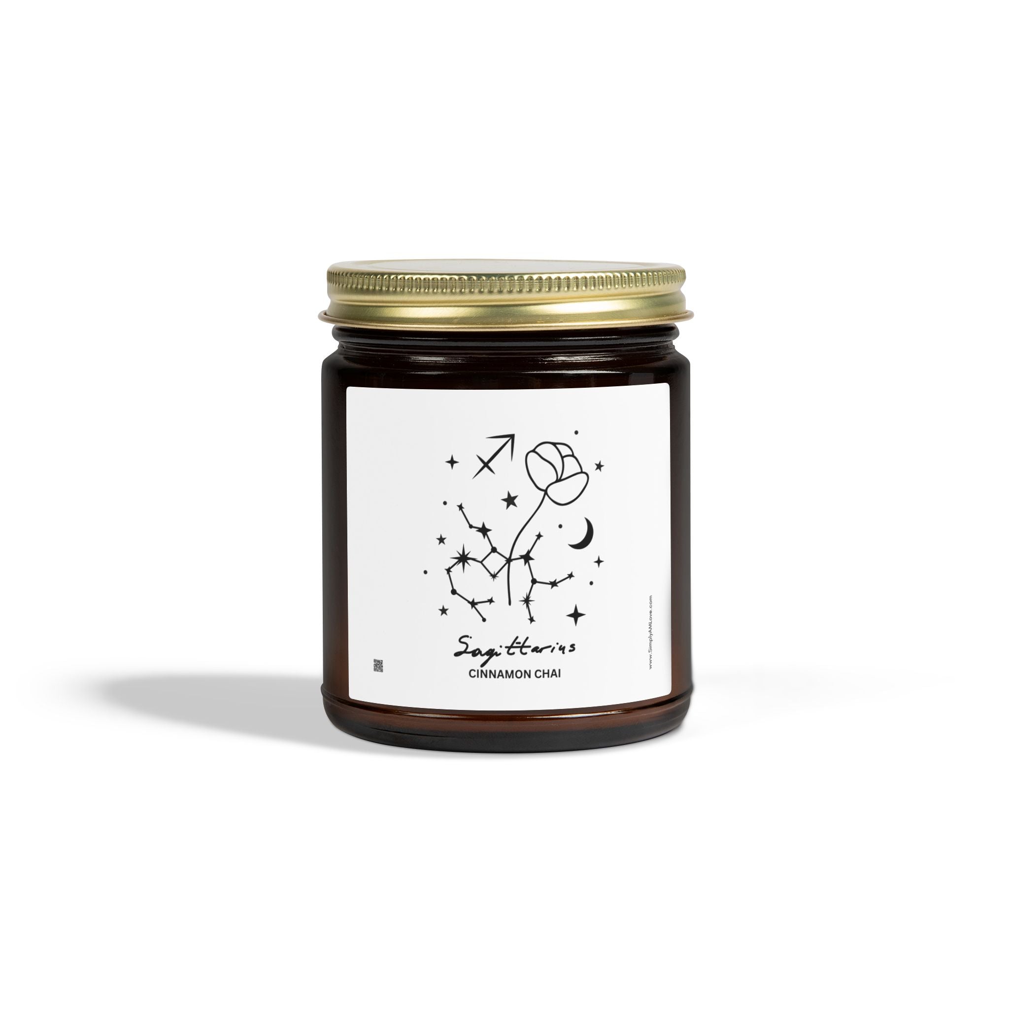 Zodiac Sagittarius Coconut Apricot Wax Scented Candle — 9oz Botanical Glass Jar (Cinnamon Chai)