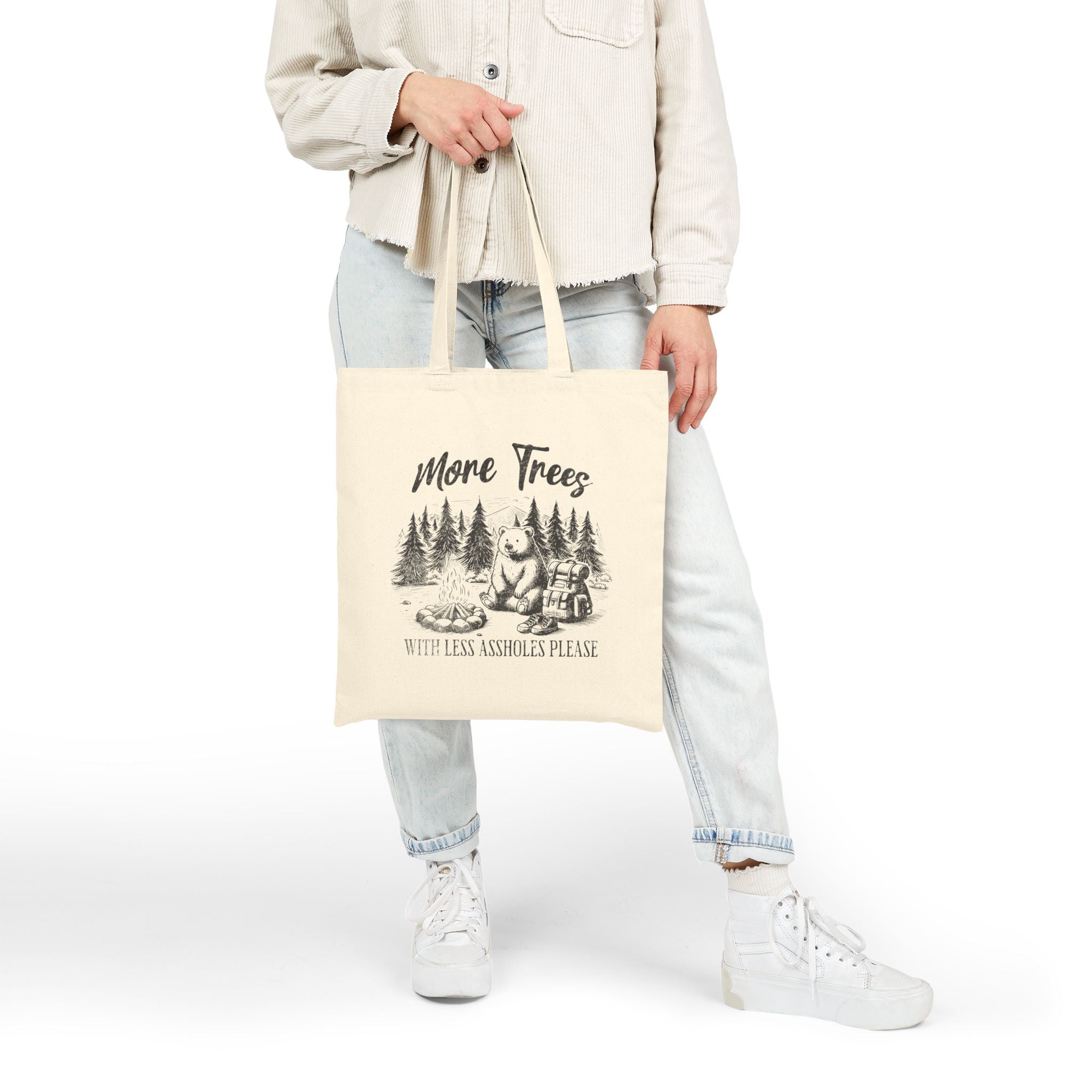 Tote Bag — "More Trees, with Less ***holes Please" Funny Eco-Friendly Tote, natural
