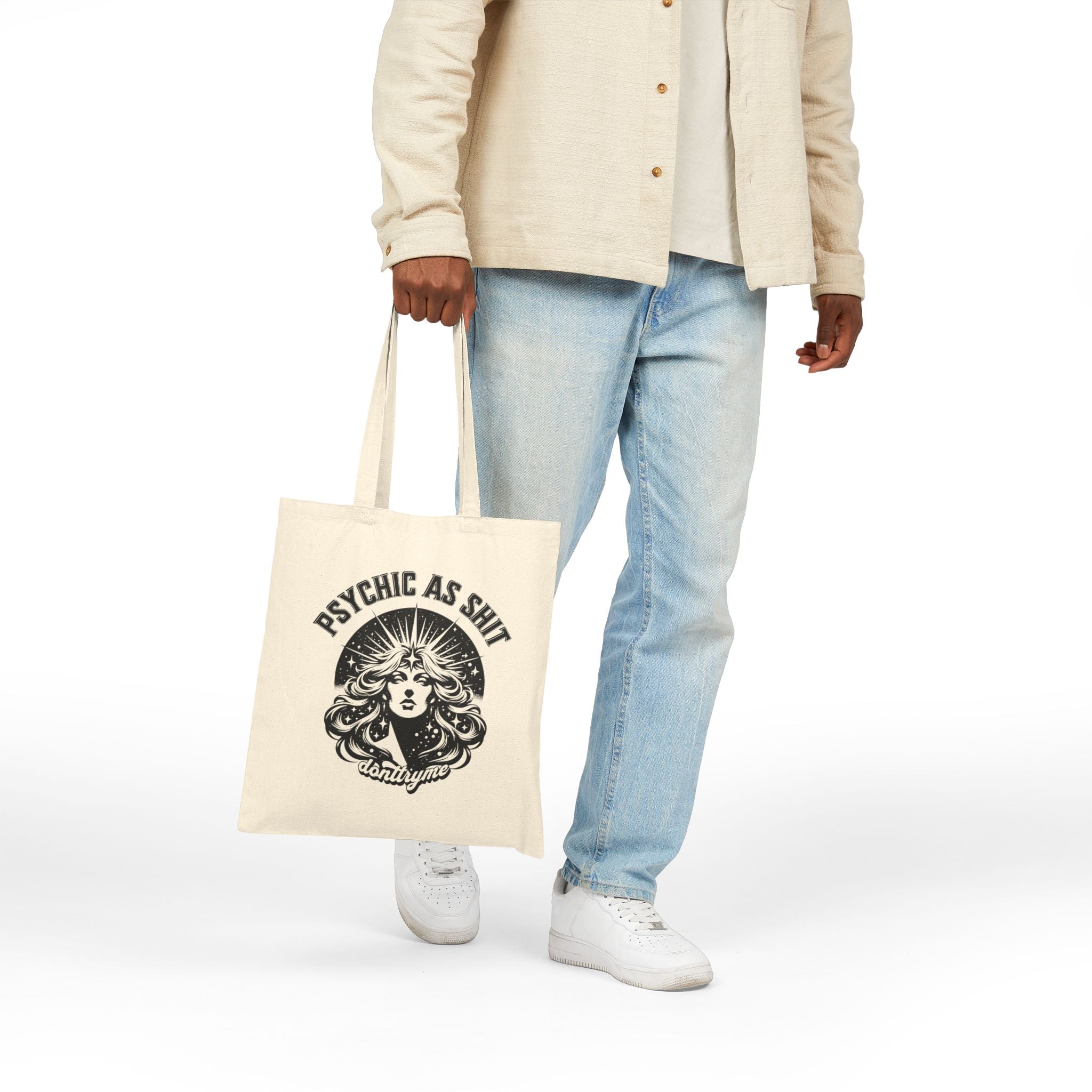 Psychic As Sh*t Cotton Canvas Tote — Funny Psychic Tote Bag for Clairvoyant Vibes