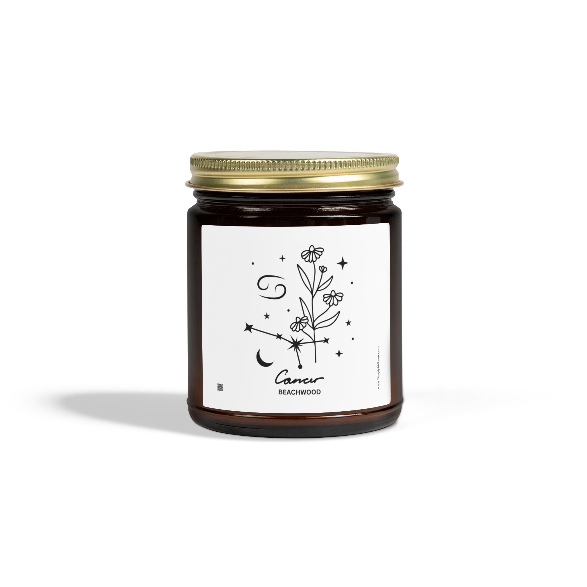 Zodiac Cancer Coconut Apricot Wax Scented Candle — 9oz Botanical Glass Jar (Beachwood)