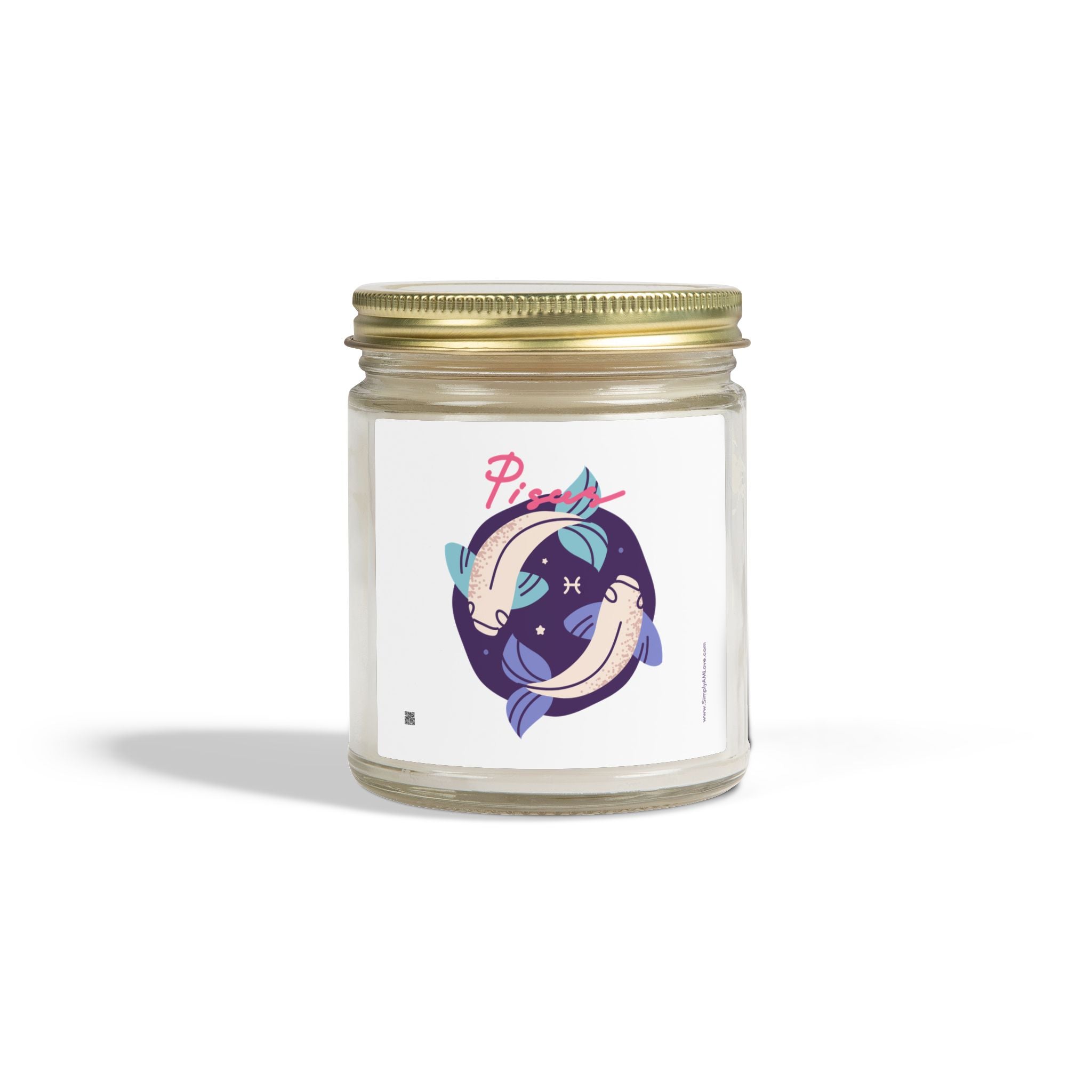 Cute Pisces Zodiac Scented Candle — Coconut Apricot Wax (9oz Reusable Glass)