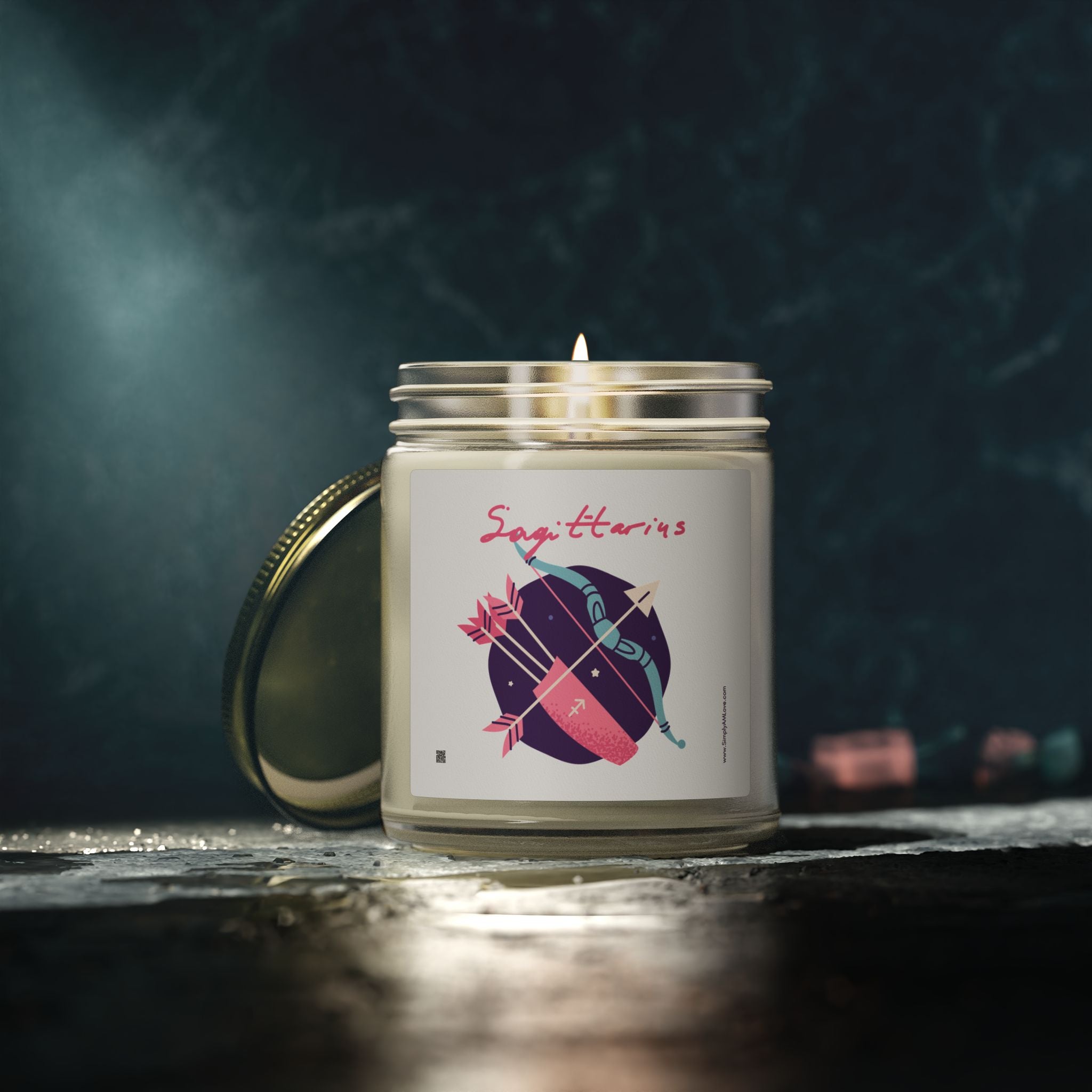 Cute Sagittarius Zodiac Scented Candle — Coconut Apricot Wax (9oz Reusable Glass)
