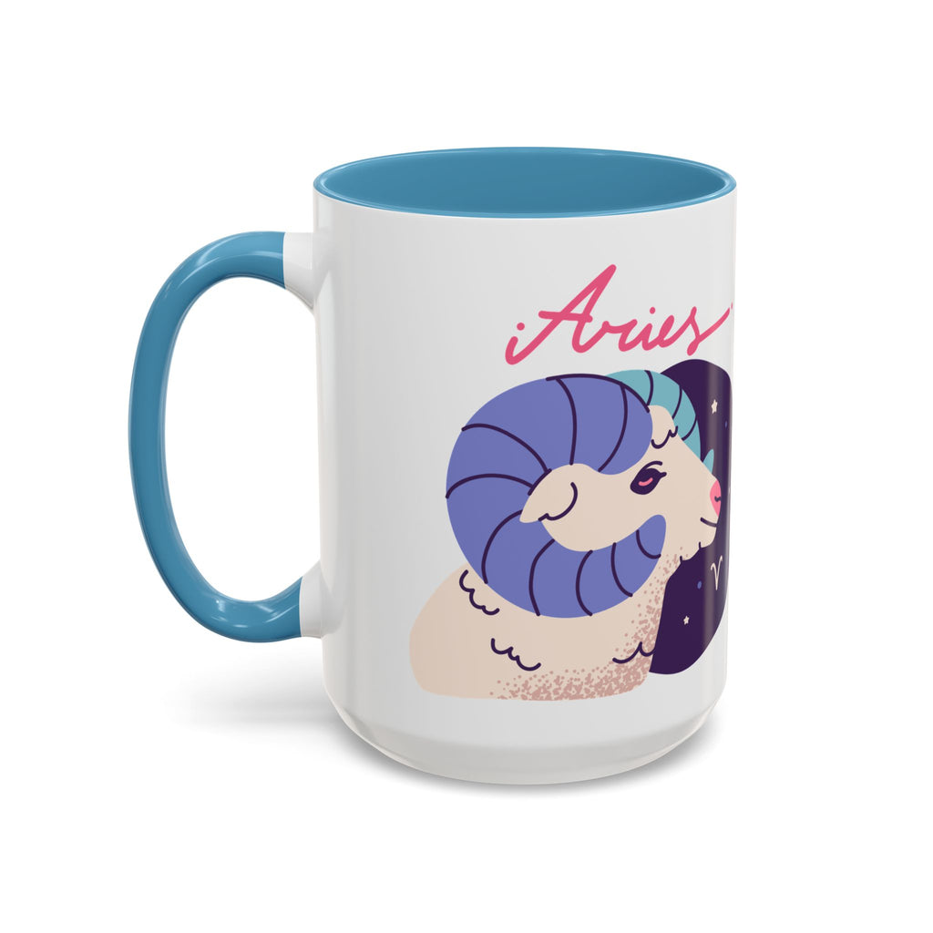 Aries Zodiac Accent Coffee Mug — Cute Horoscope 11/15oz (Pink, Light Blue & Navy)