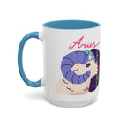 Aries Zodiac Accent Coffee Mug — Cute Horoscope 11/15oz (Pink, Light Blue & Navy)