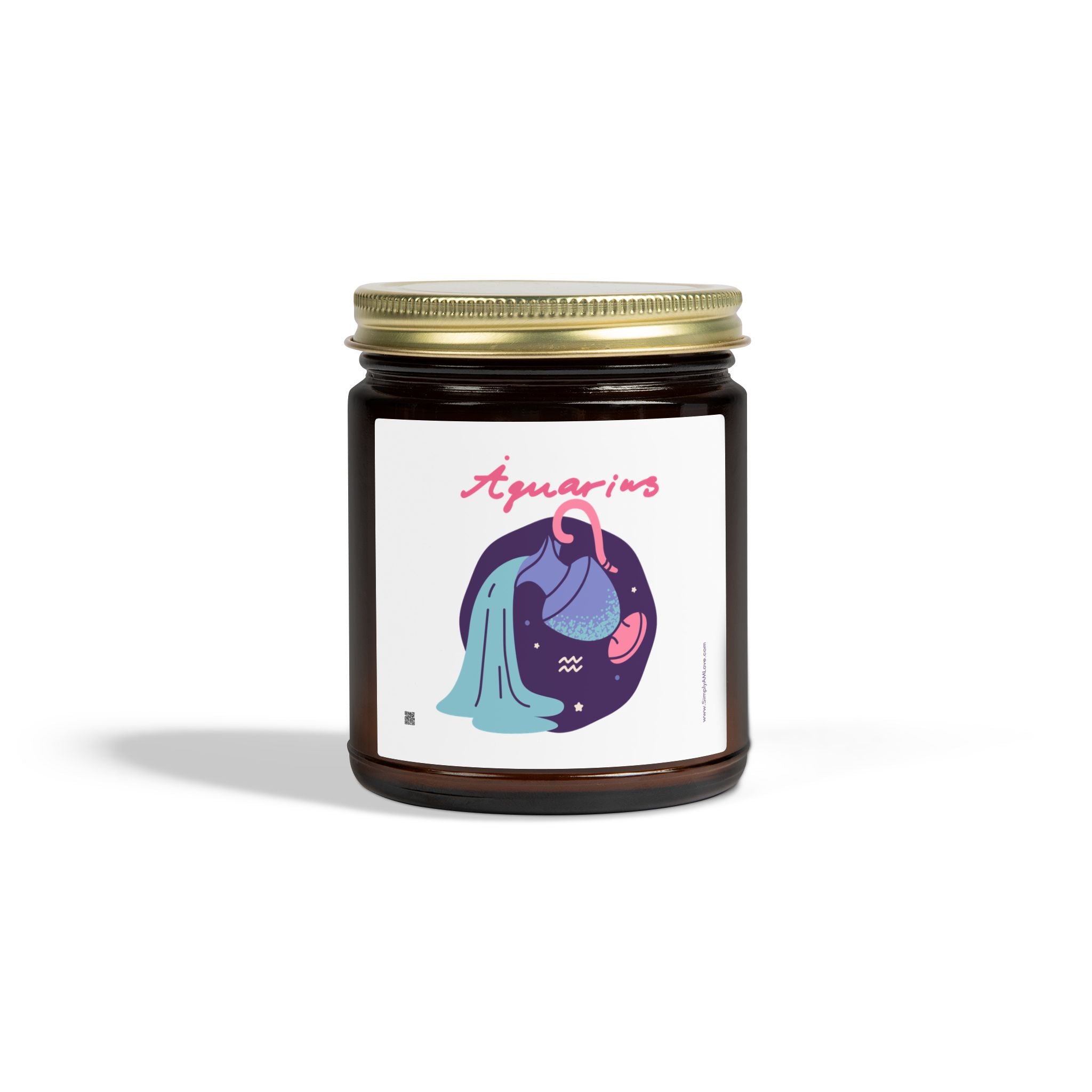 Cute Aquarius Zodiac Scented Candle — Coconut Apricot Wax (9oz Reusable Glass)