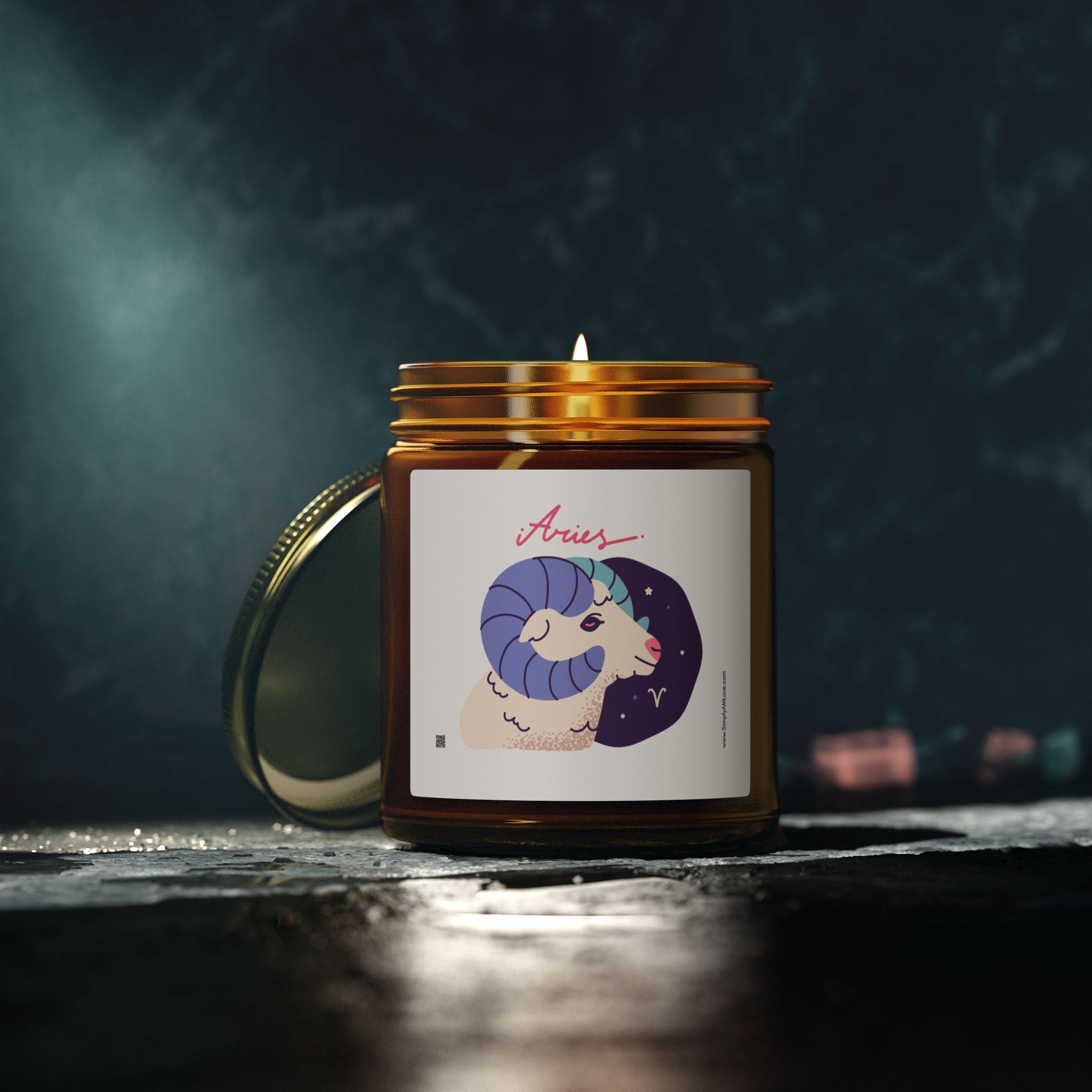 Aries Zodiac Scented Candle — Coconut Apricot (9oz Reusable Glass)